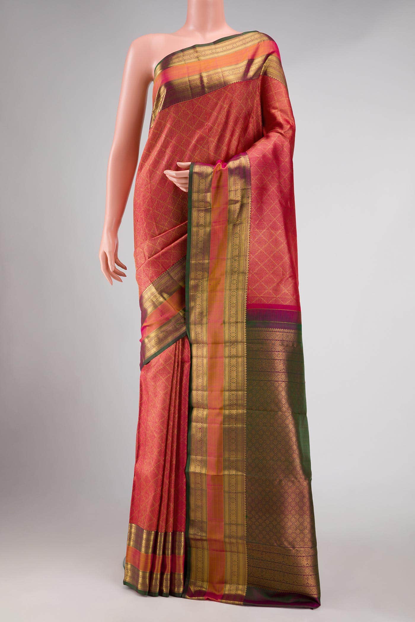 Dark Pink Dual Tone Kanchipuram Silk Saree