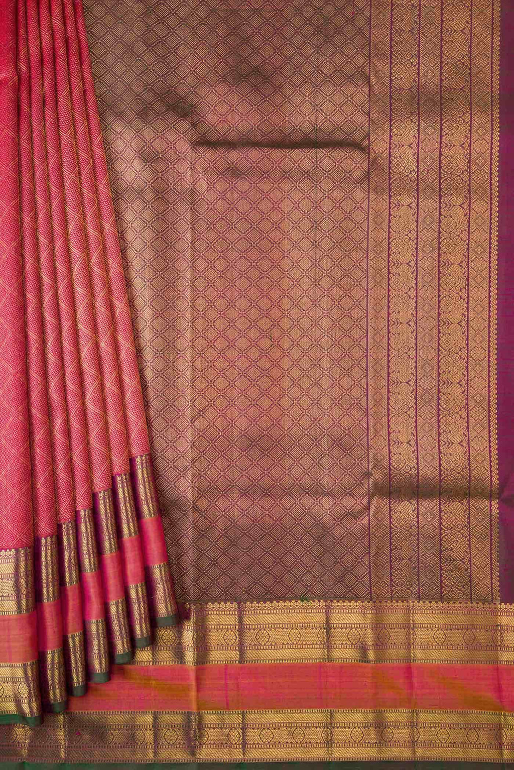 Dark Pink Dual Tone Kanchipuram Silk Saree