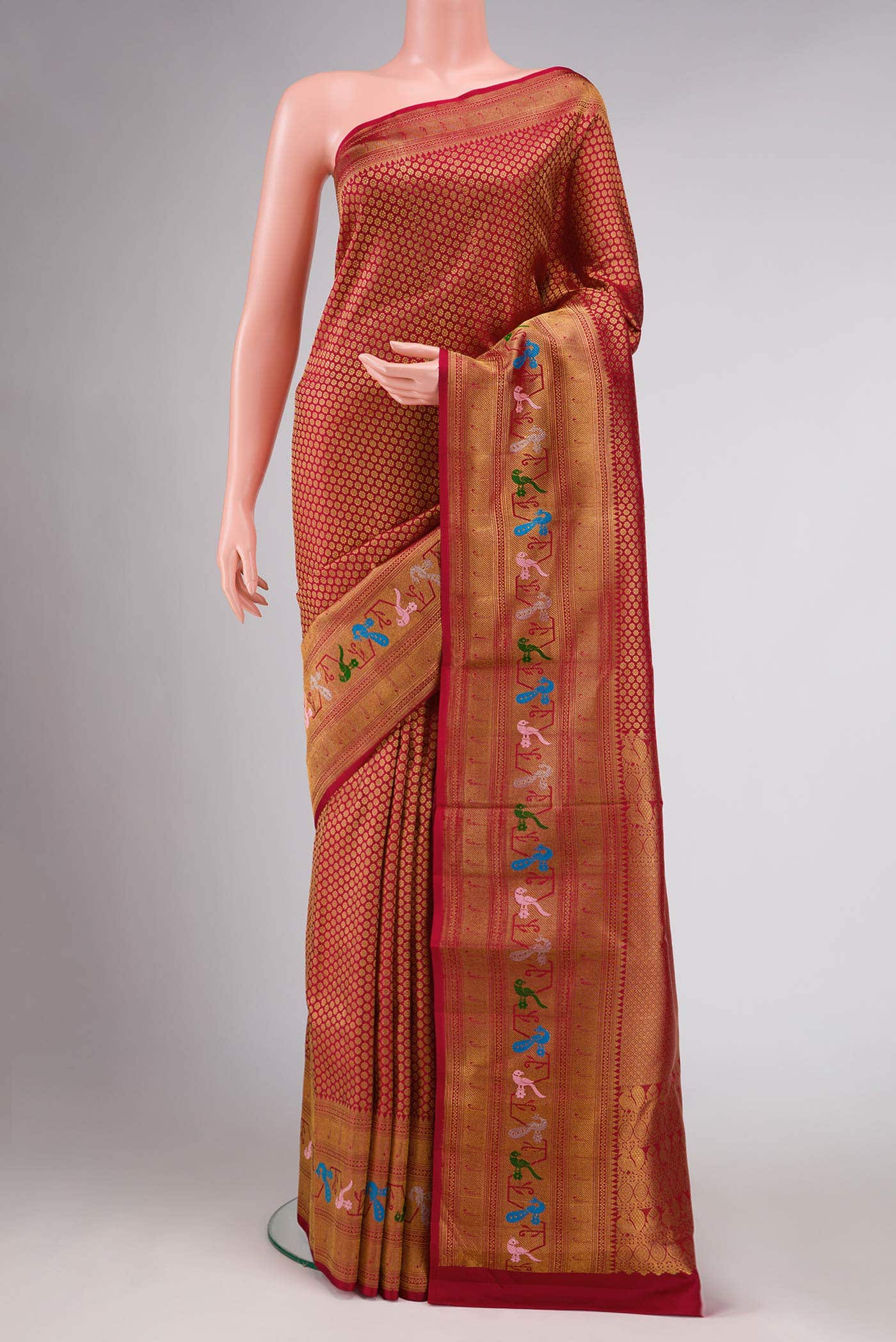 Red Dual Tone Kanchipuram Tissue Silk Saree