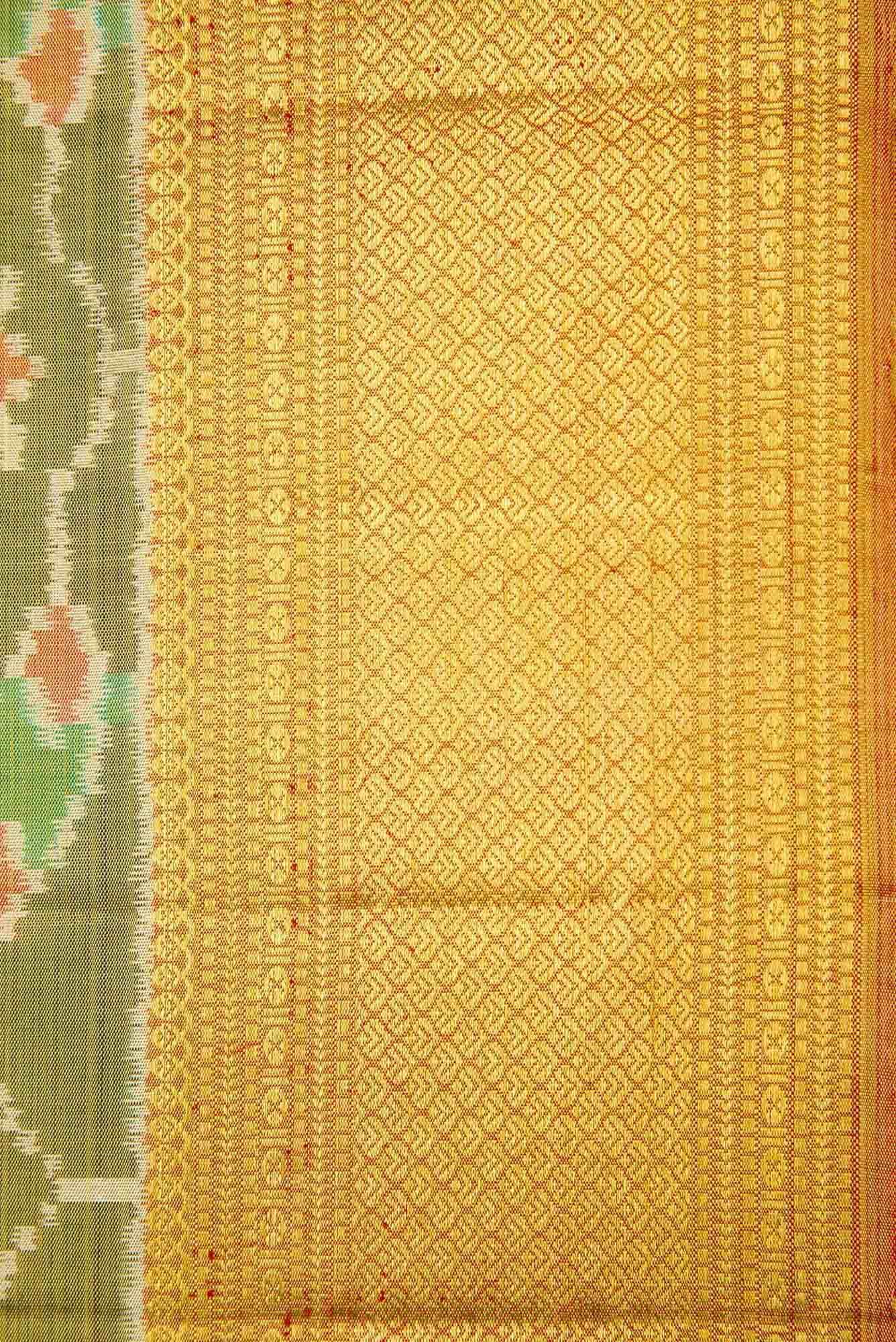 Mehandi Green and Red Dual Tone Kanchipuram Tissue Silk Saree