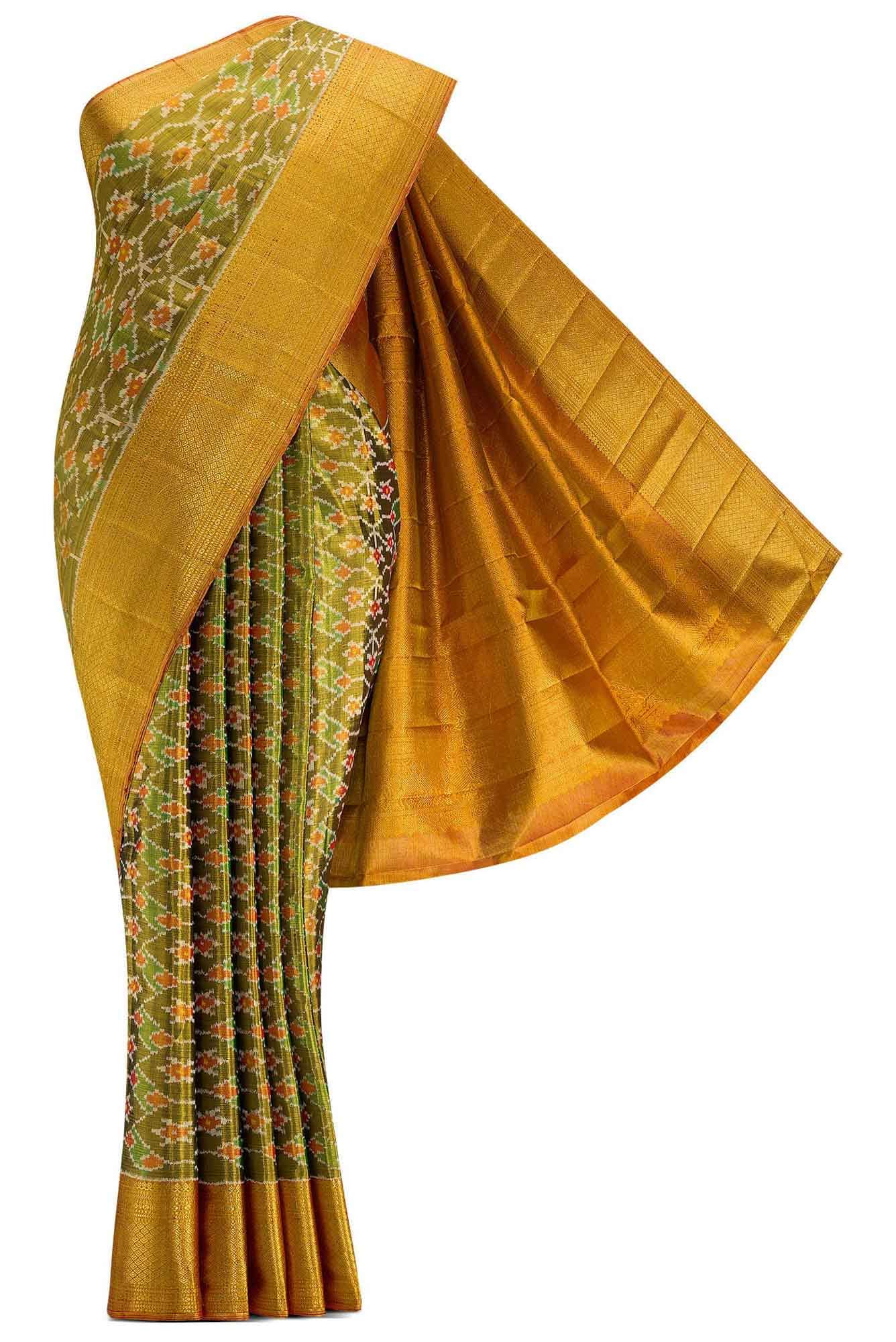 Mehandi Green and Red Dual Tone Kanchipuram Tissue Silk Saree
