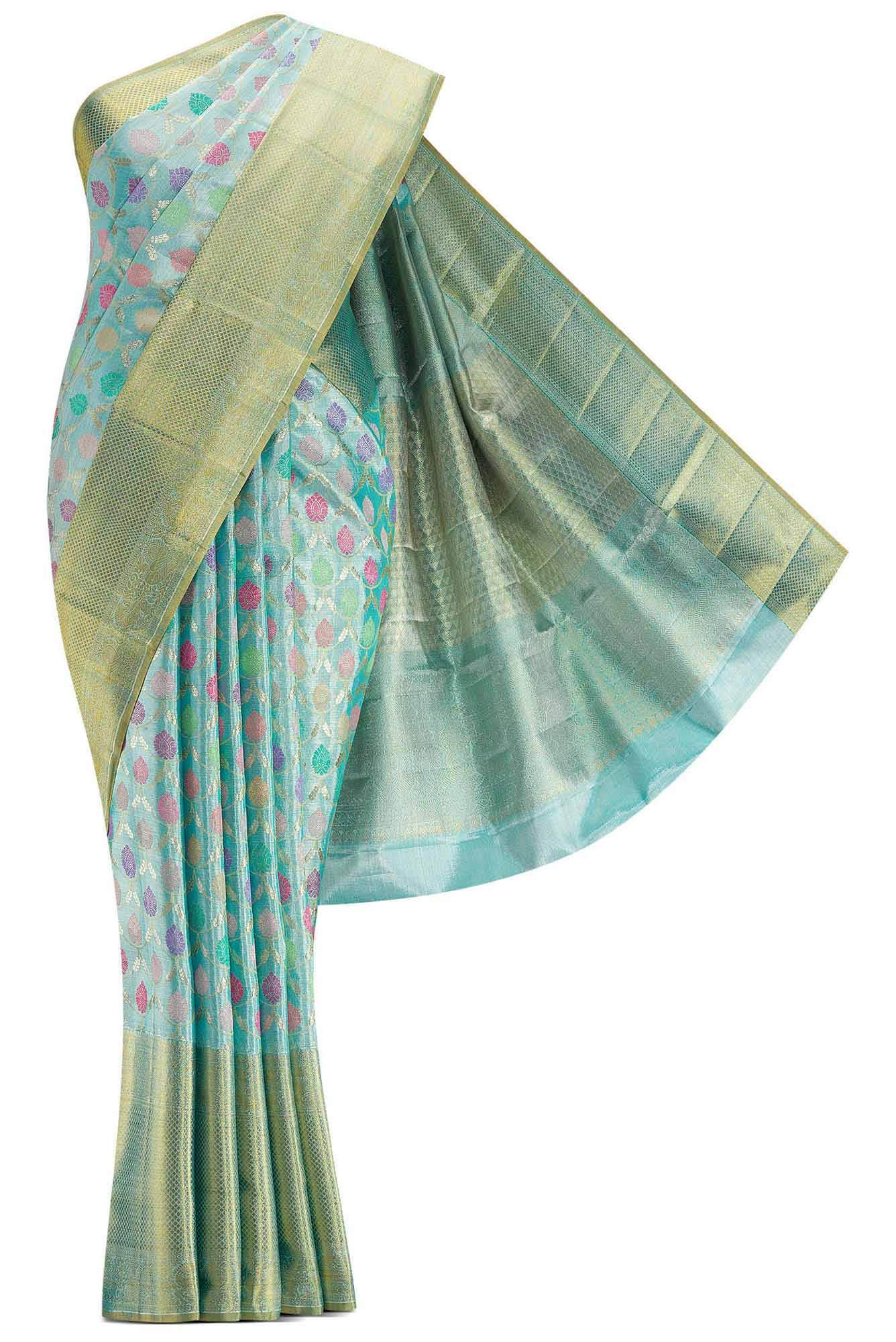 Sky Blue Dual Tone Kanchipuram Tissue Silk Saree