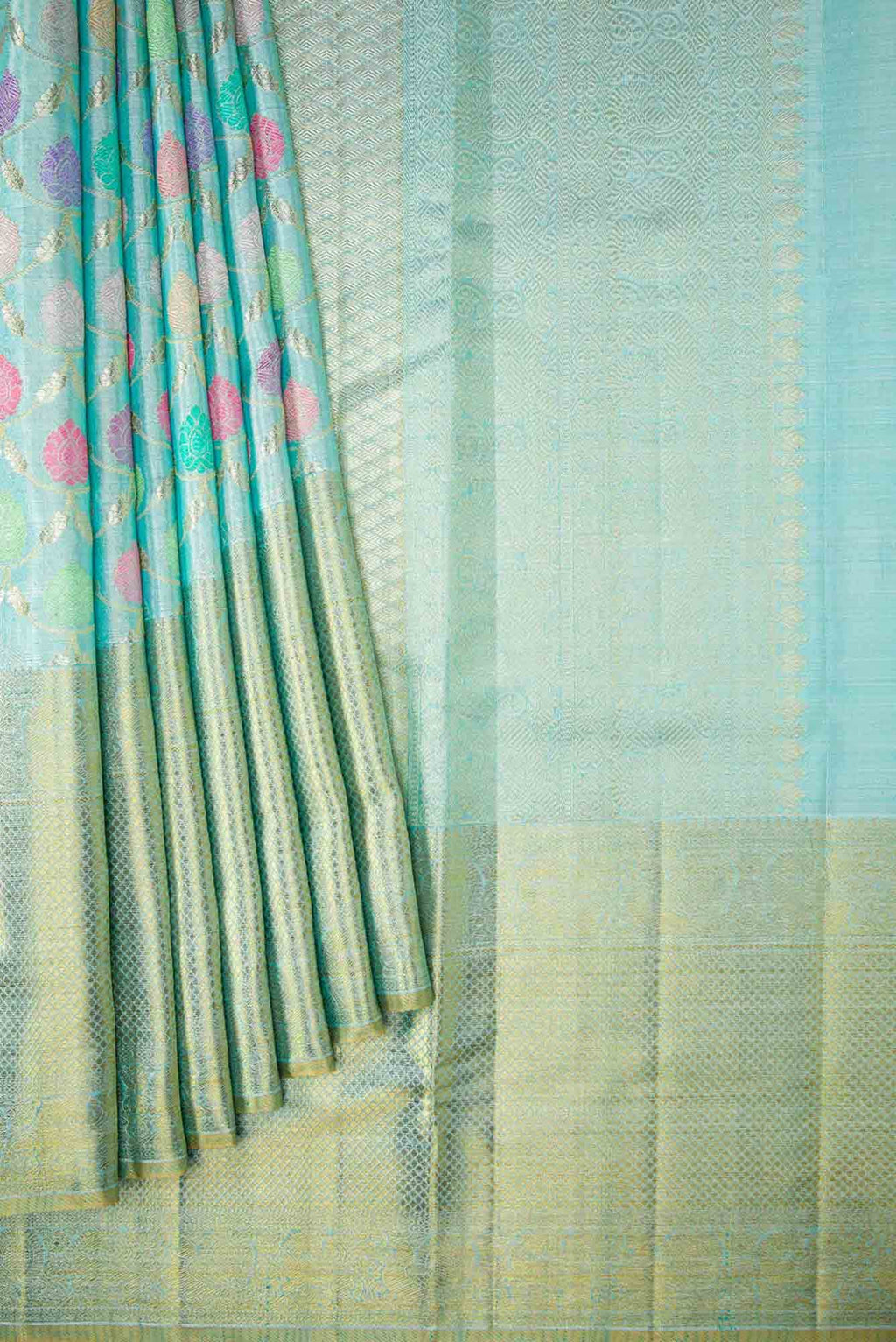 Sky Blue Dual Tone Kanchipuram Tissue Silk Saree