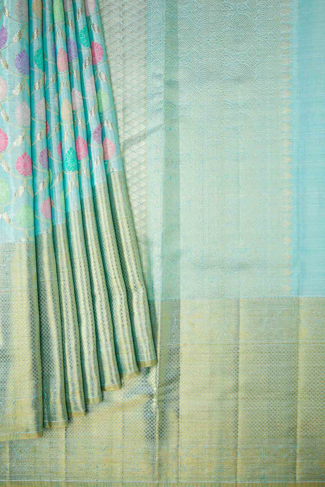 Sky Blue Dual Tone Kanchipuram Tissue Silk Saree