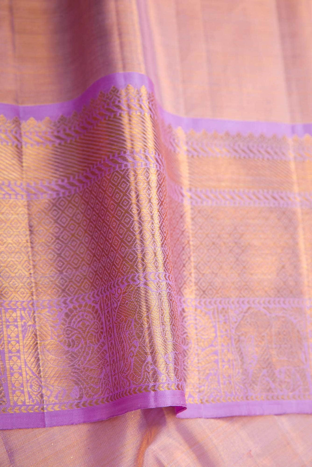 Gold, Peach and Sea Green Dual Tone Kanchipuram Tissue Silk Saree