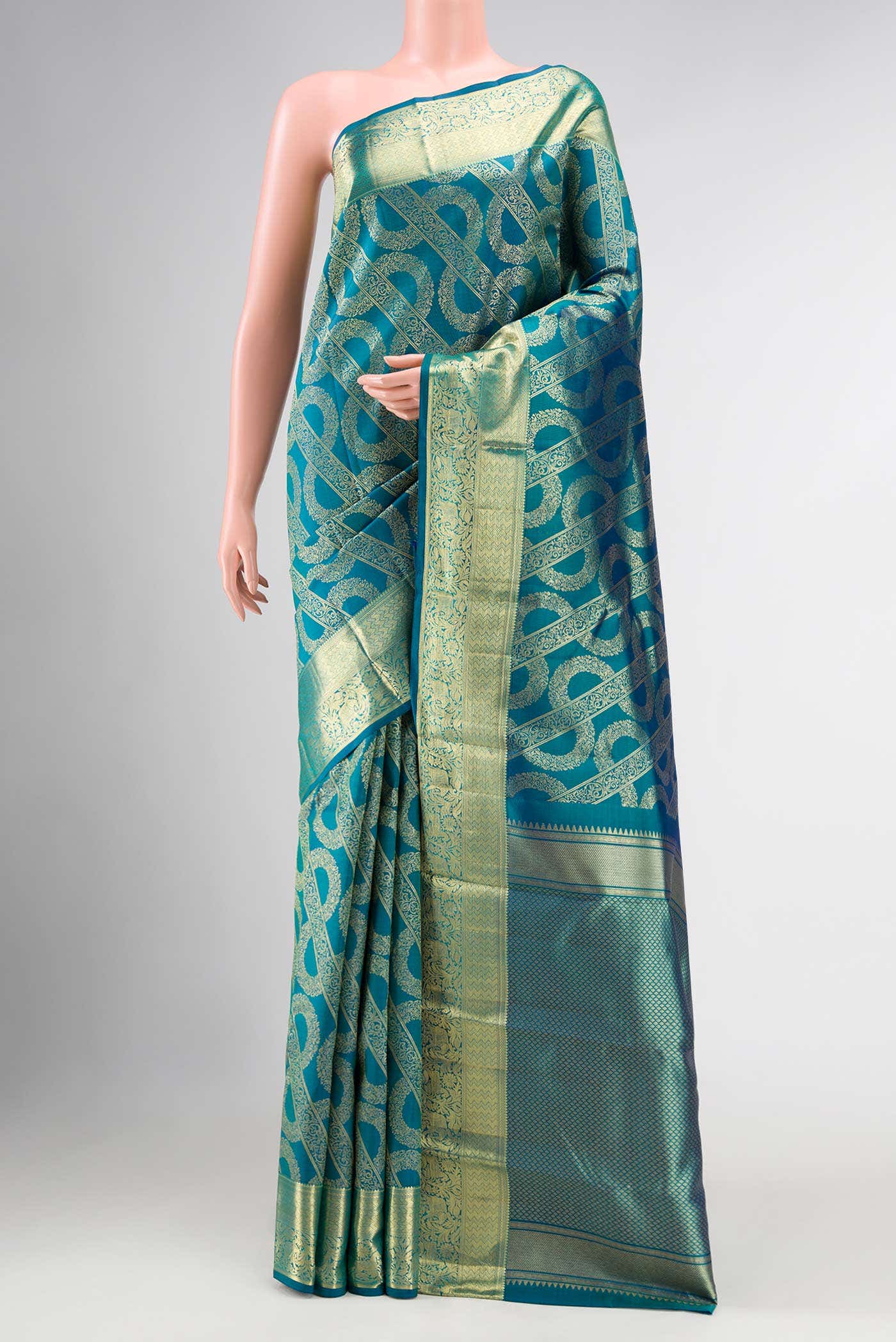 Peacock Blue Dual Tone Kanchipuram Silk Saree