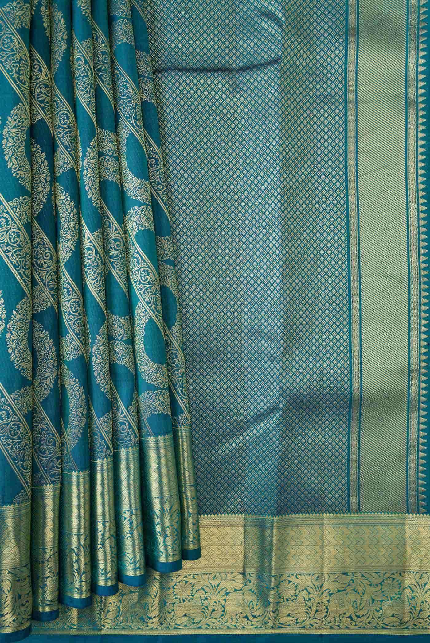 Peacock Blue Dual Tone Kanchipuram Silk Saree