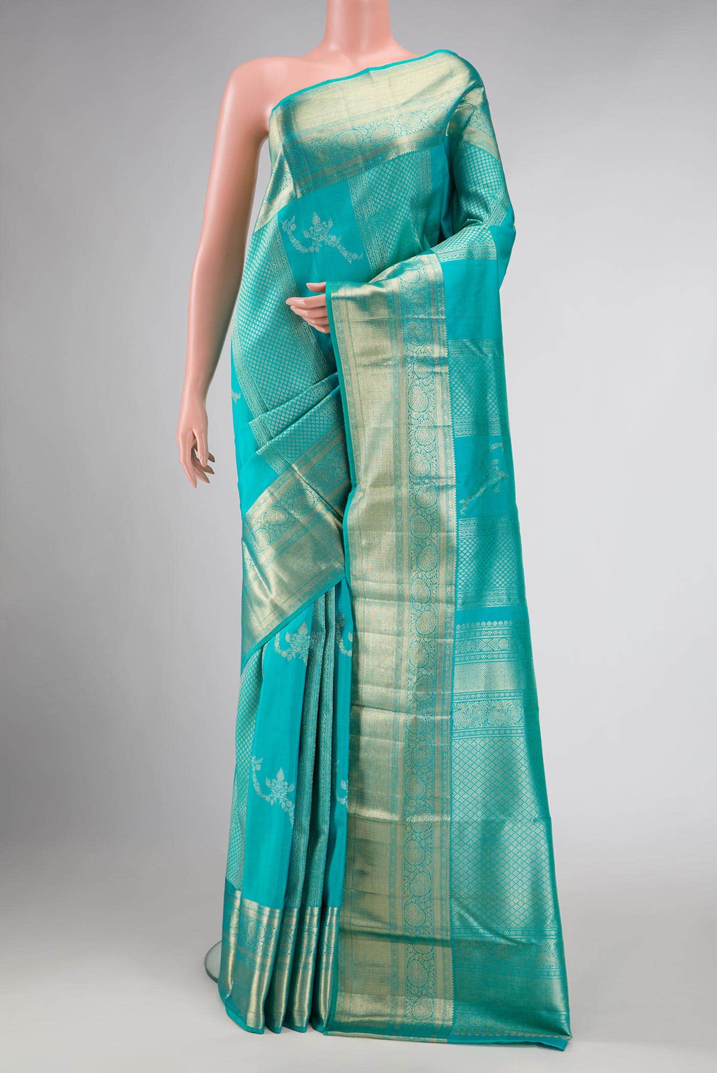 Sky Blue Kanchipuram Silk Saree