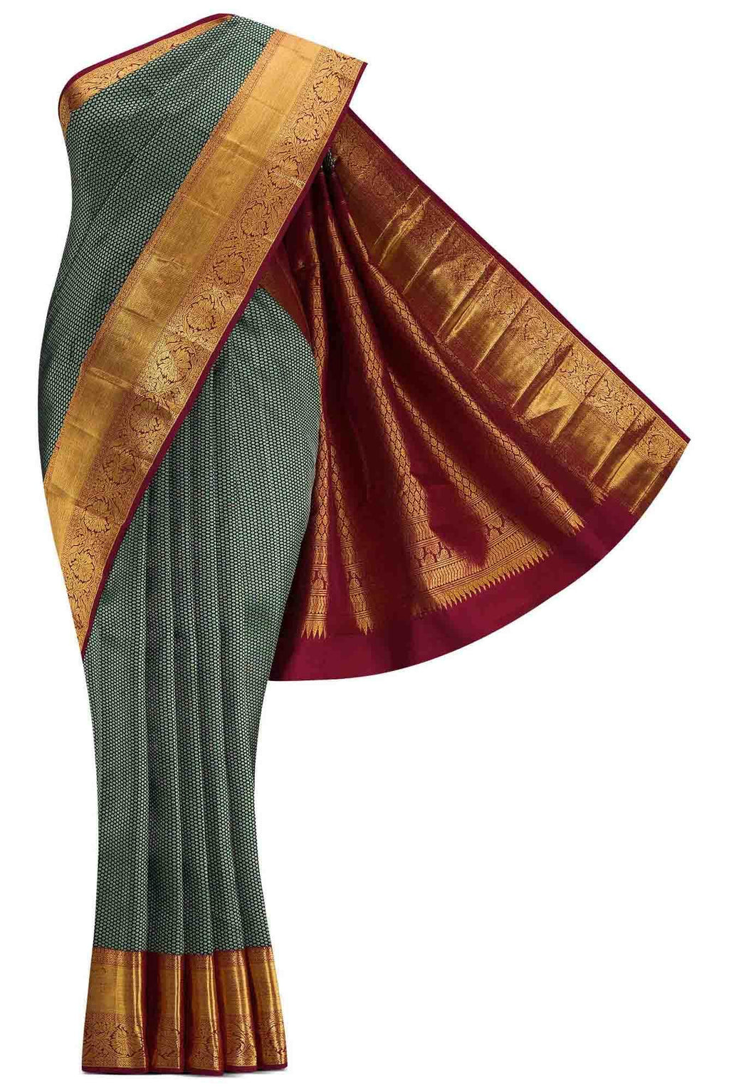 Bottle Green Dual Tone Kanchipuram Silk Saree