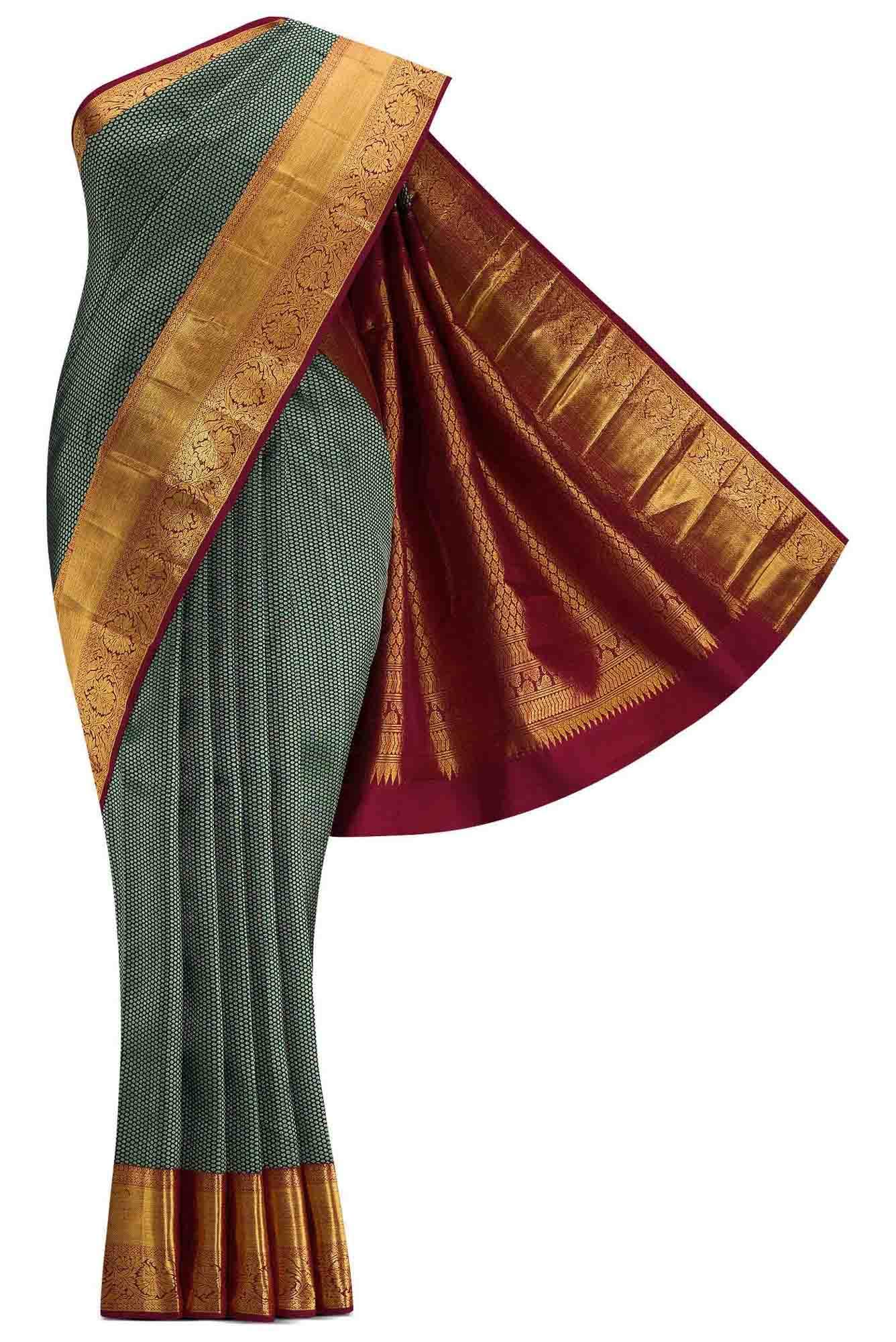 Bottle Green Dual Tone Kanchipuram Silk Saree