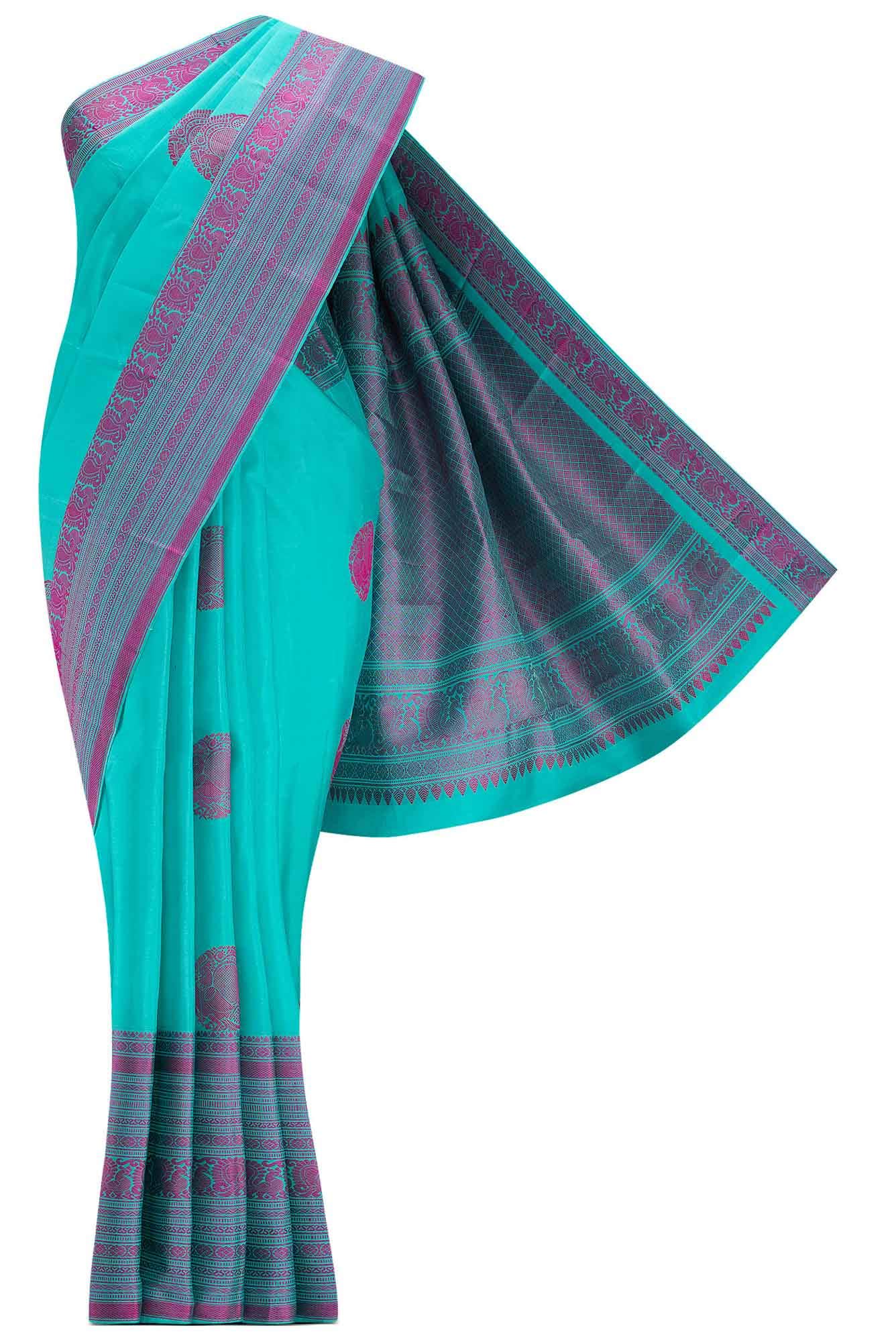Sky Blue Dual Tone Kanchipuram Silk Saree