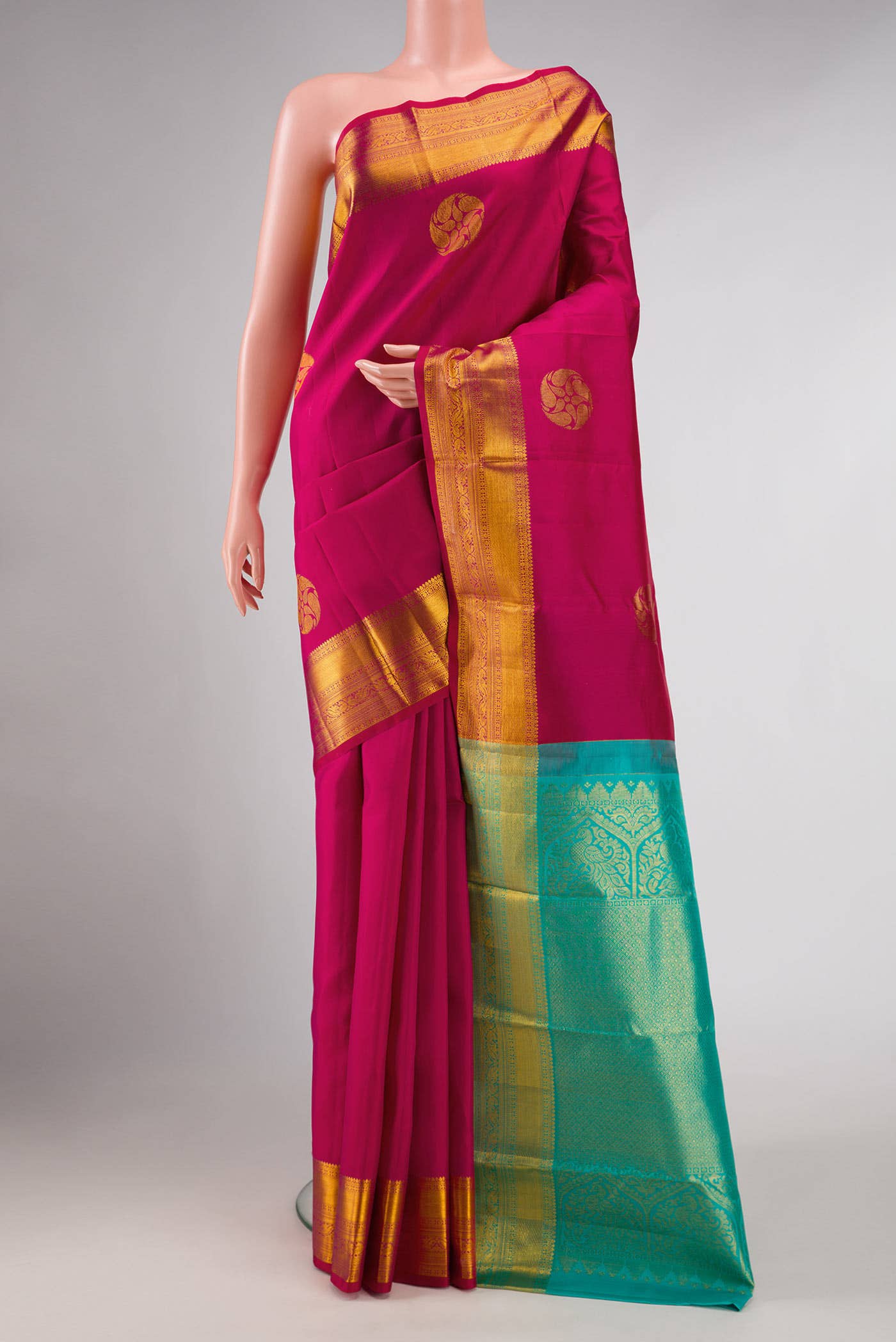 Dark Pink Dual Tone Kanchipuram Silk Saree