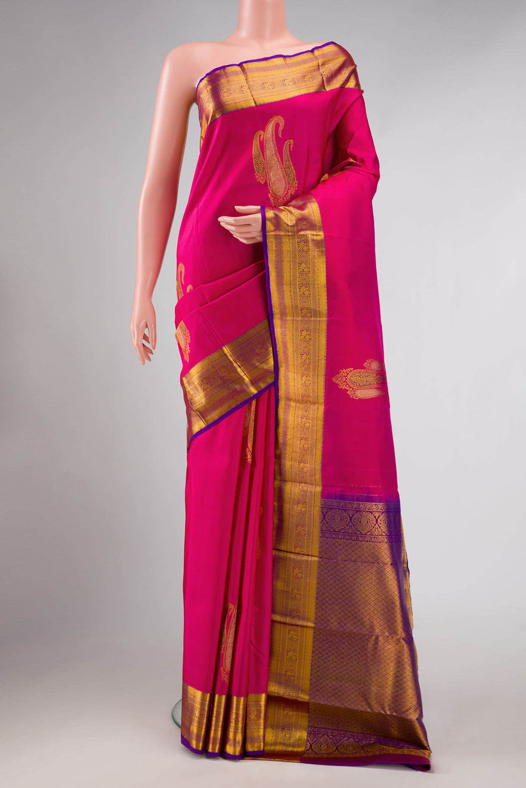 Dark Pink Dual Tone Kanchipuram Silk Saree