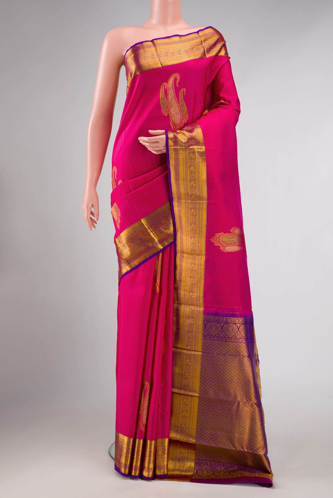 Dark Pink Dual Tone Kanchipuram Silk Saree