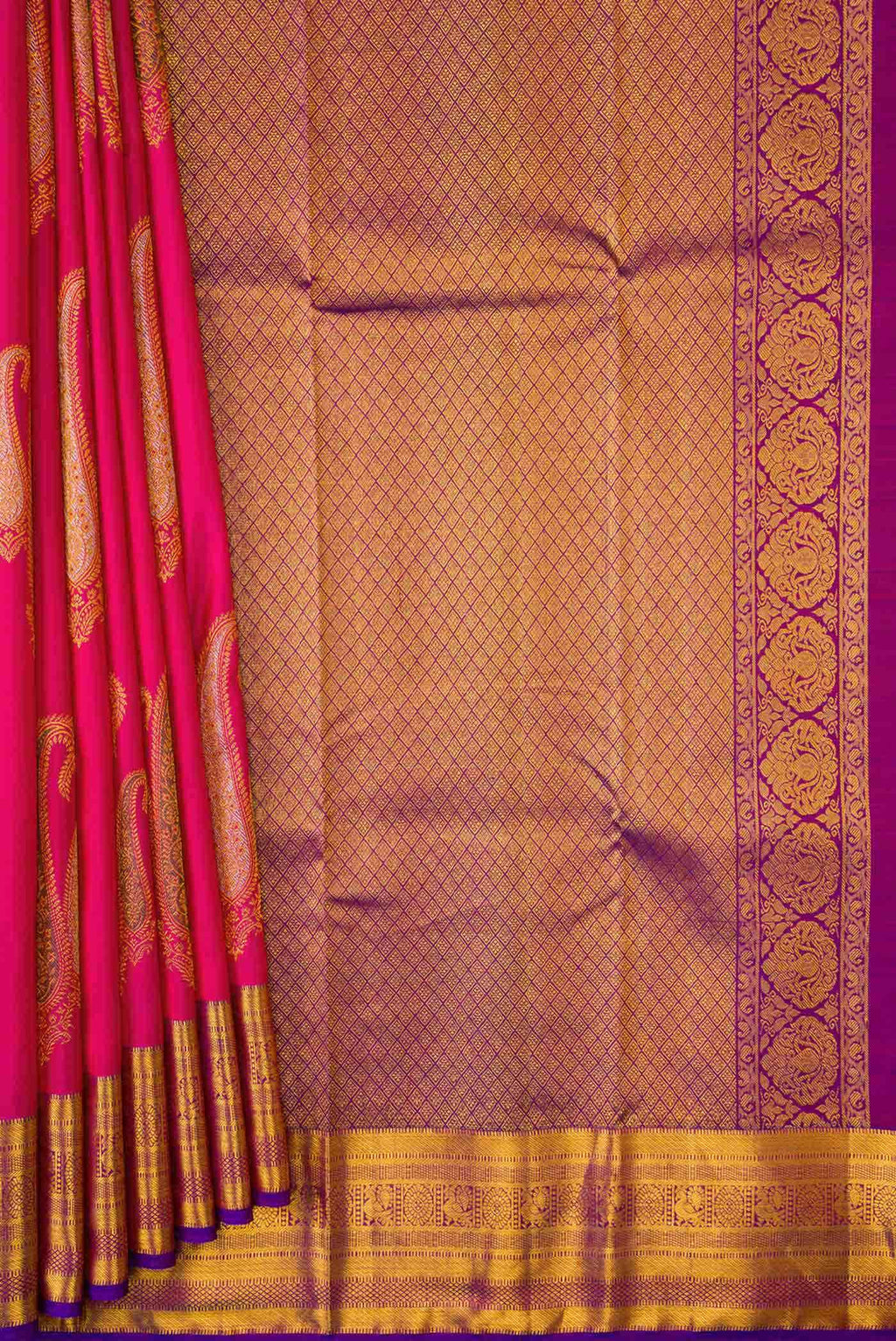Dark Pink Dual Tone Kanchipuram Silk Saree