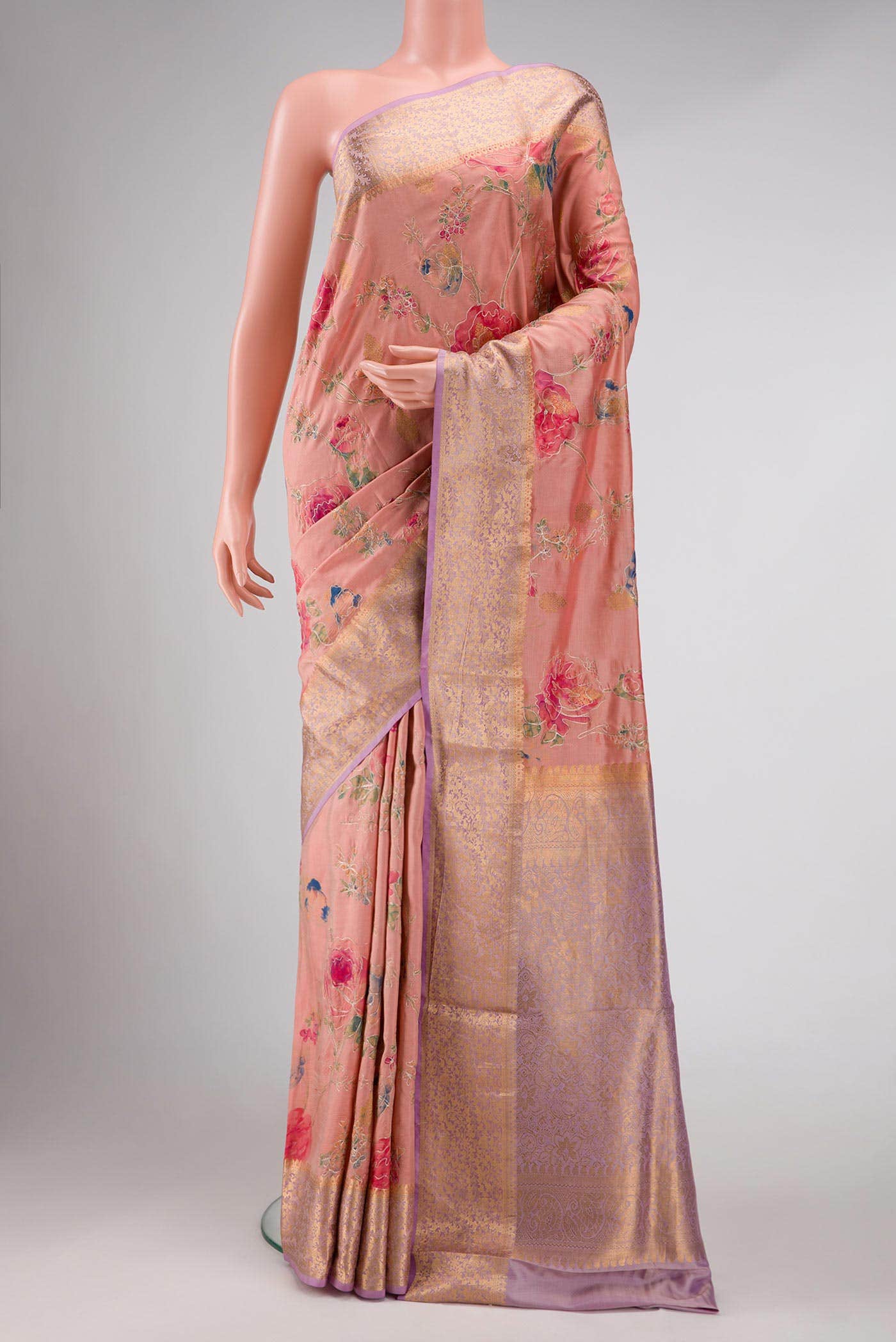 Golden Peach Kanchipuram Silk Saree