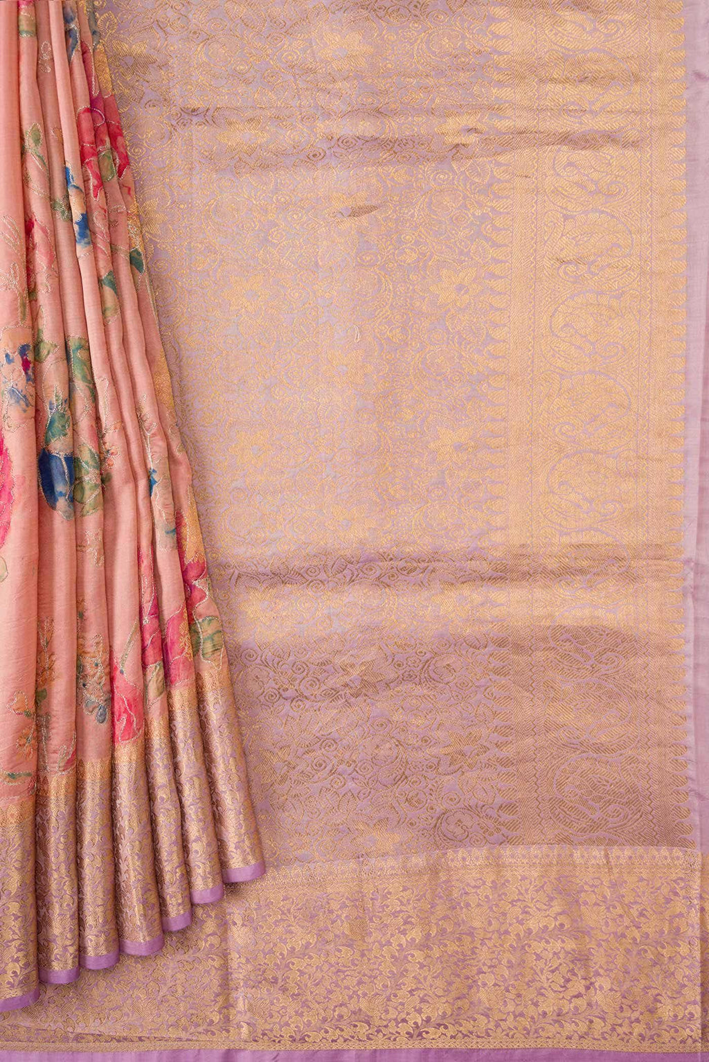 Golden Peach Kanchipuram Silk Saree