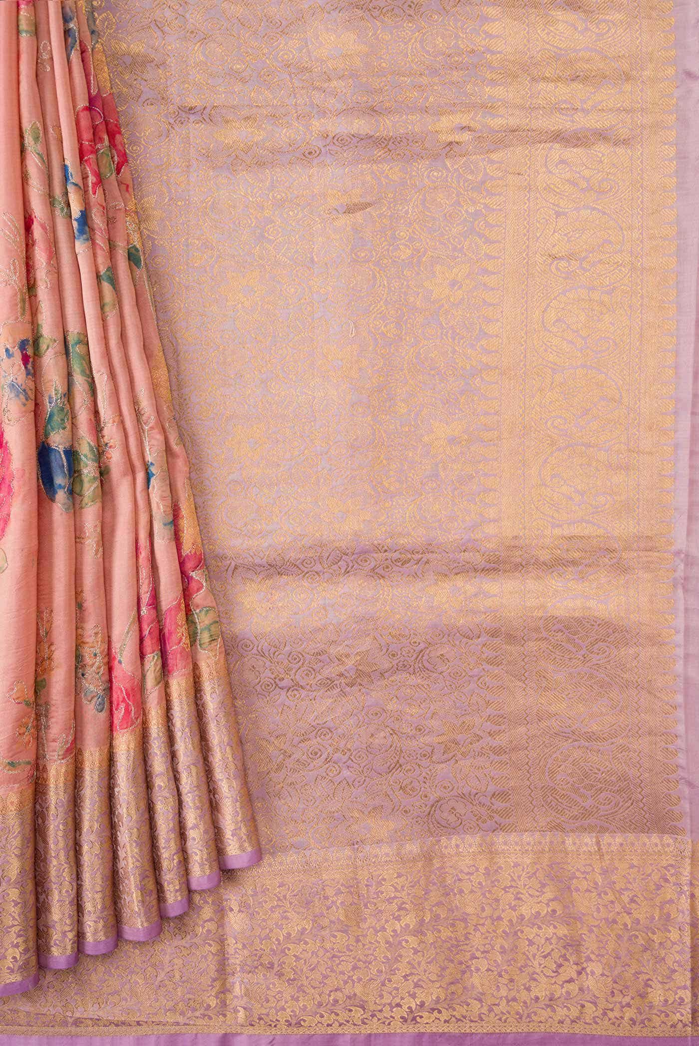 Golden Peach Kanchipuram Silk Saree
