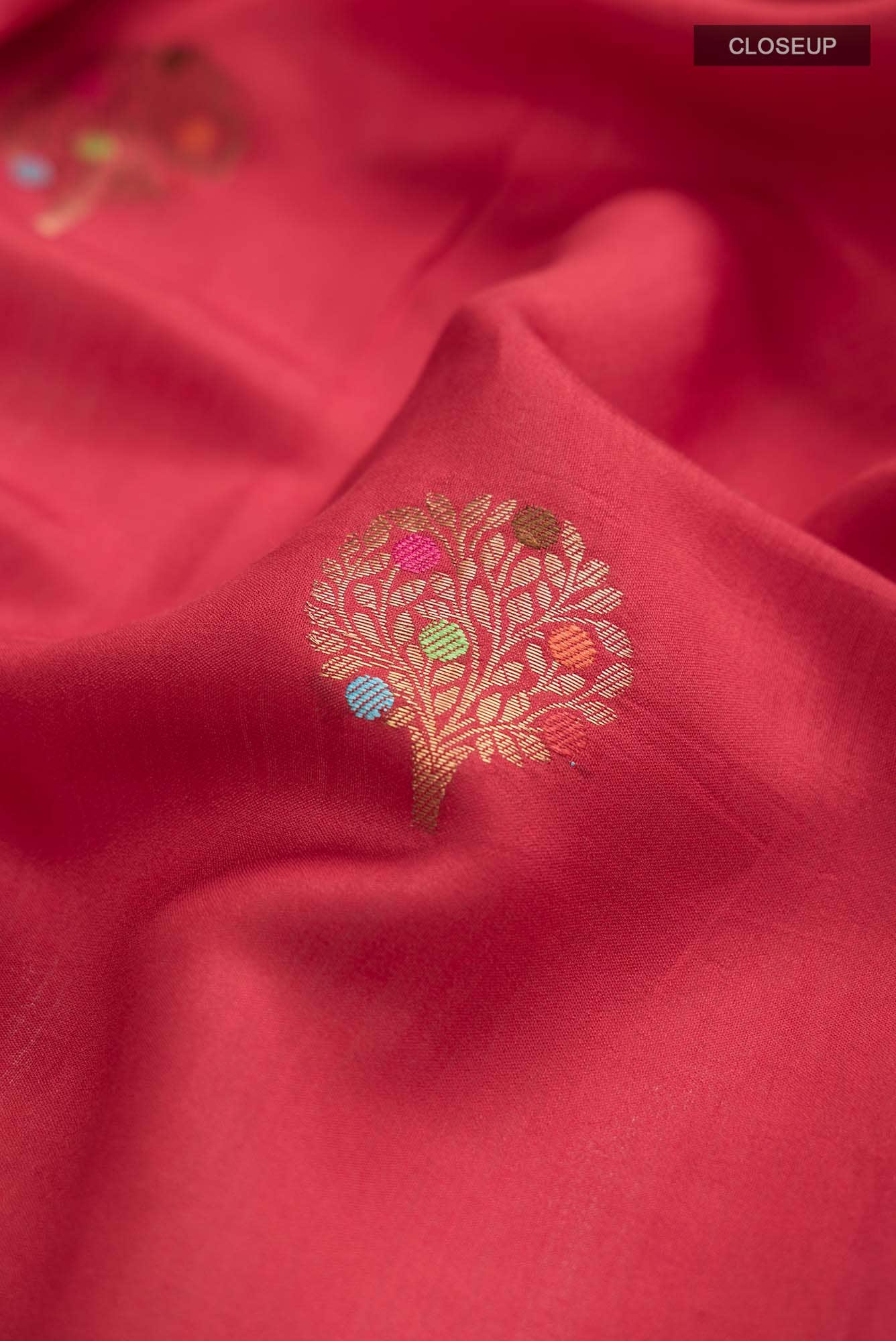 Red Banarasi Tussar Silk Saree