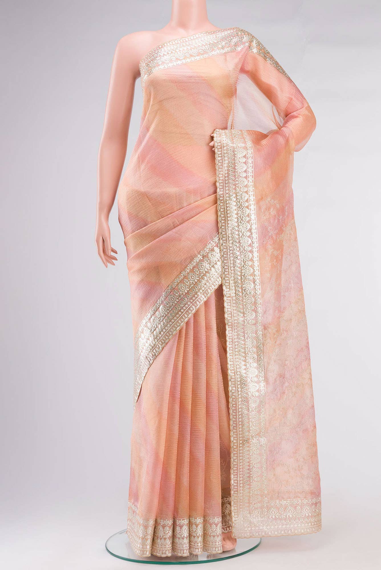 Peach Organza Silk Saree