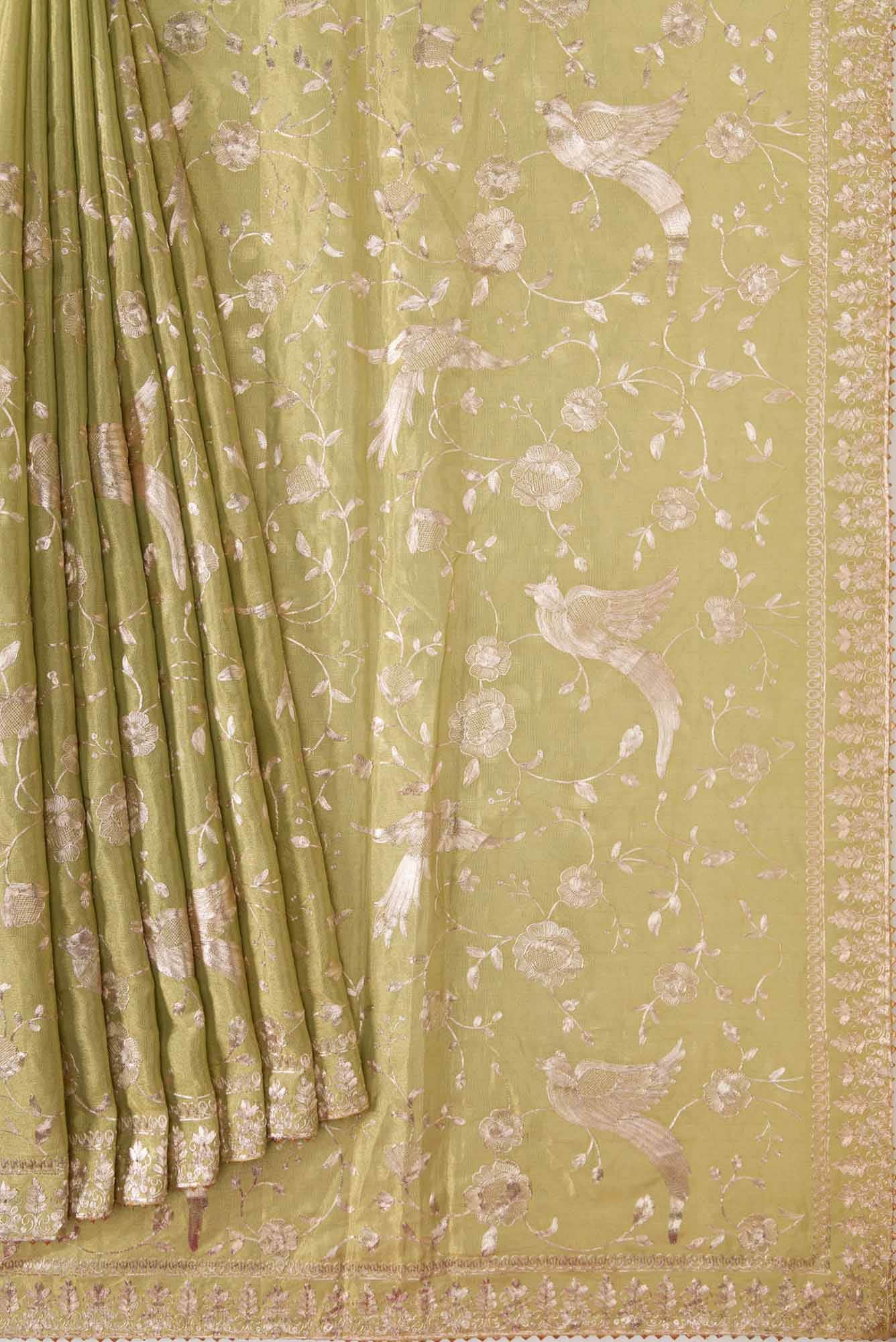 Green Dual Tone Chanderi Tissue Silk Saree