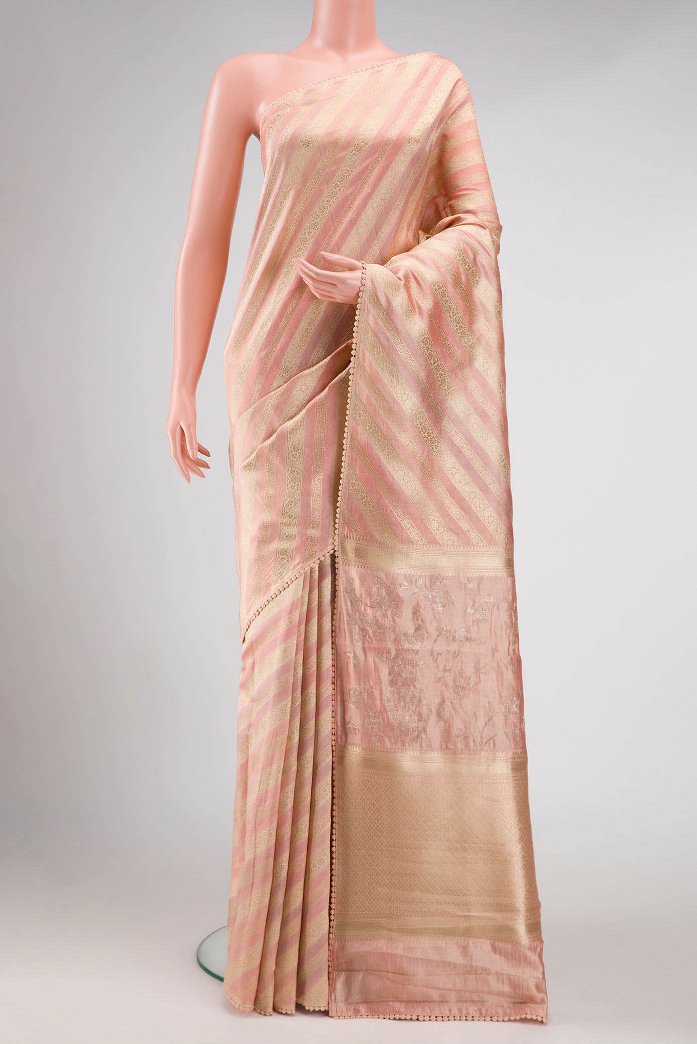 Golden Peach Banarasi Silk Saree