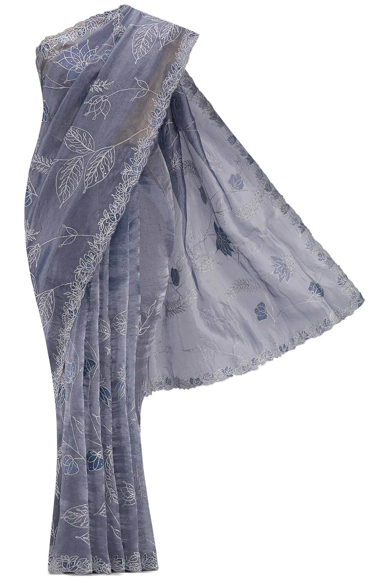 Grey Dual Tone Organza Silk Saree