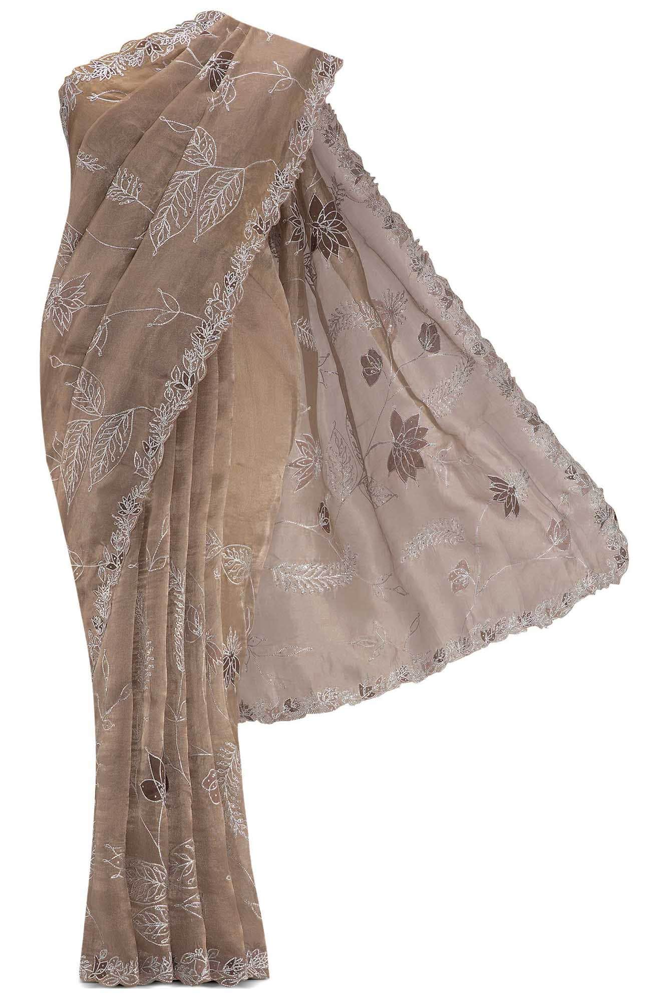 Brown Dual Tone Organza Silk Saree