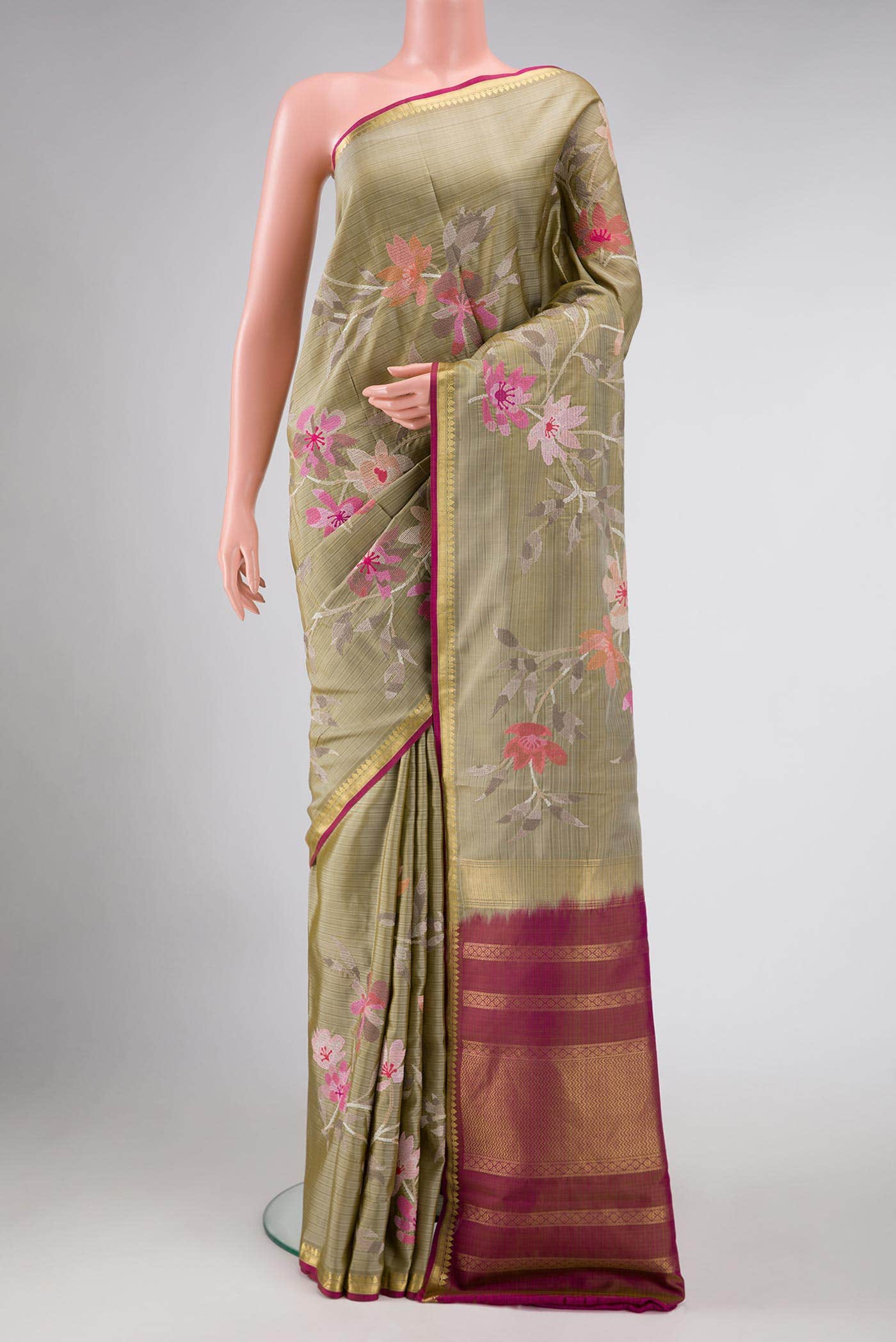 Davys Grey Dual Tone Kanchipuram Silk Saree