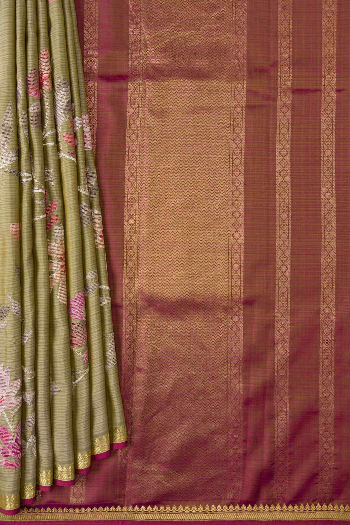 Davys Grey Dual Tone Kanchipuram Silk Saree