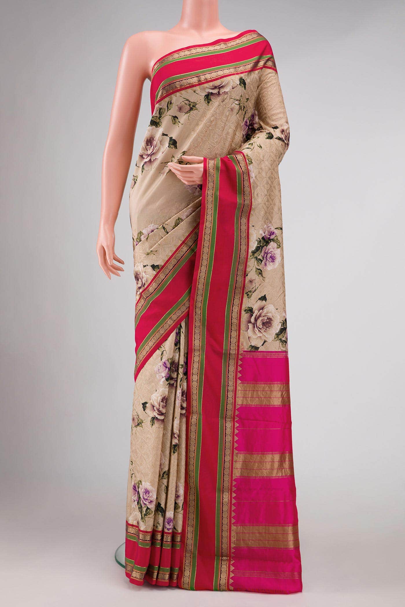 Beige Kanchipuram Silk Saree