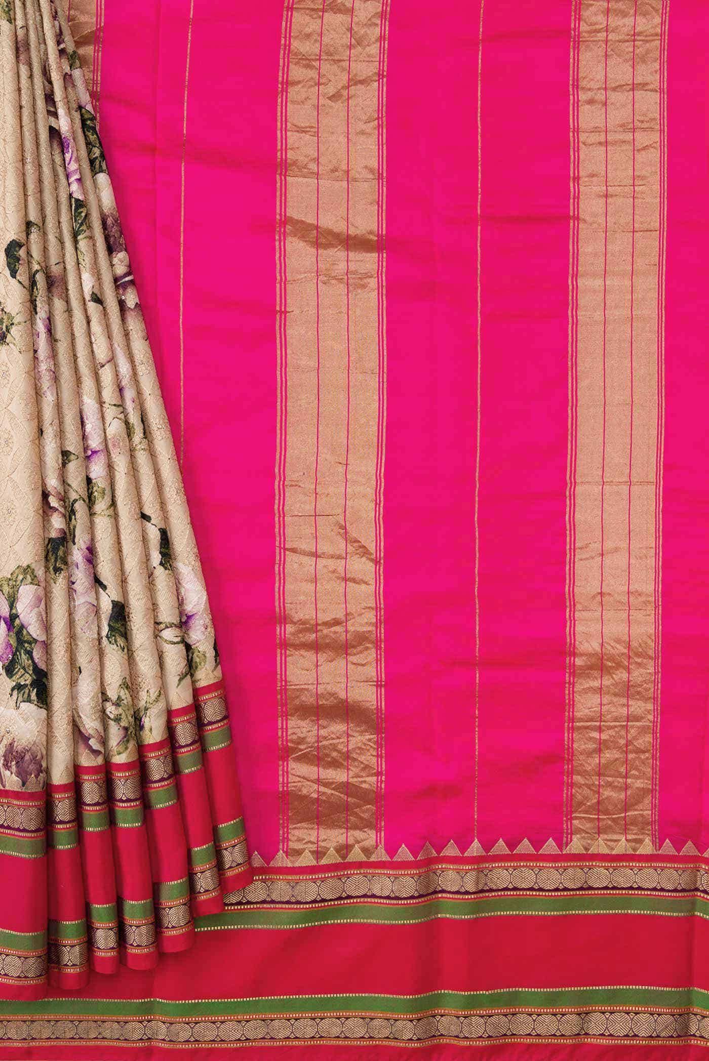 Beige Kanchipuram Silk Saree