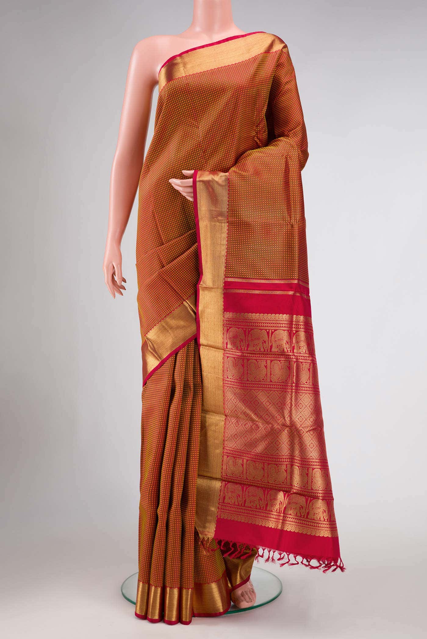 Pure Silk Pure Zari Maroon Dual Tone Kanchipuram Saree