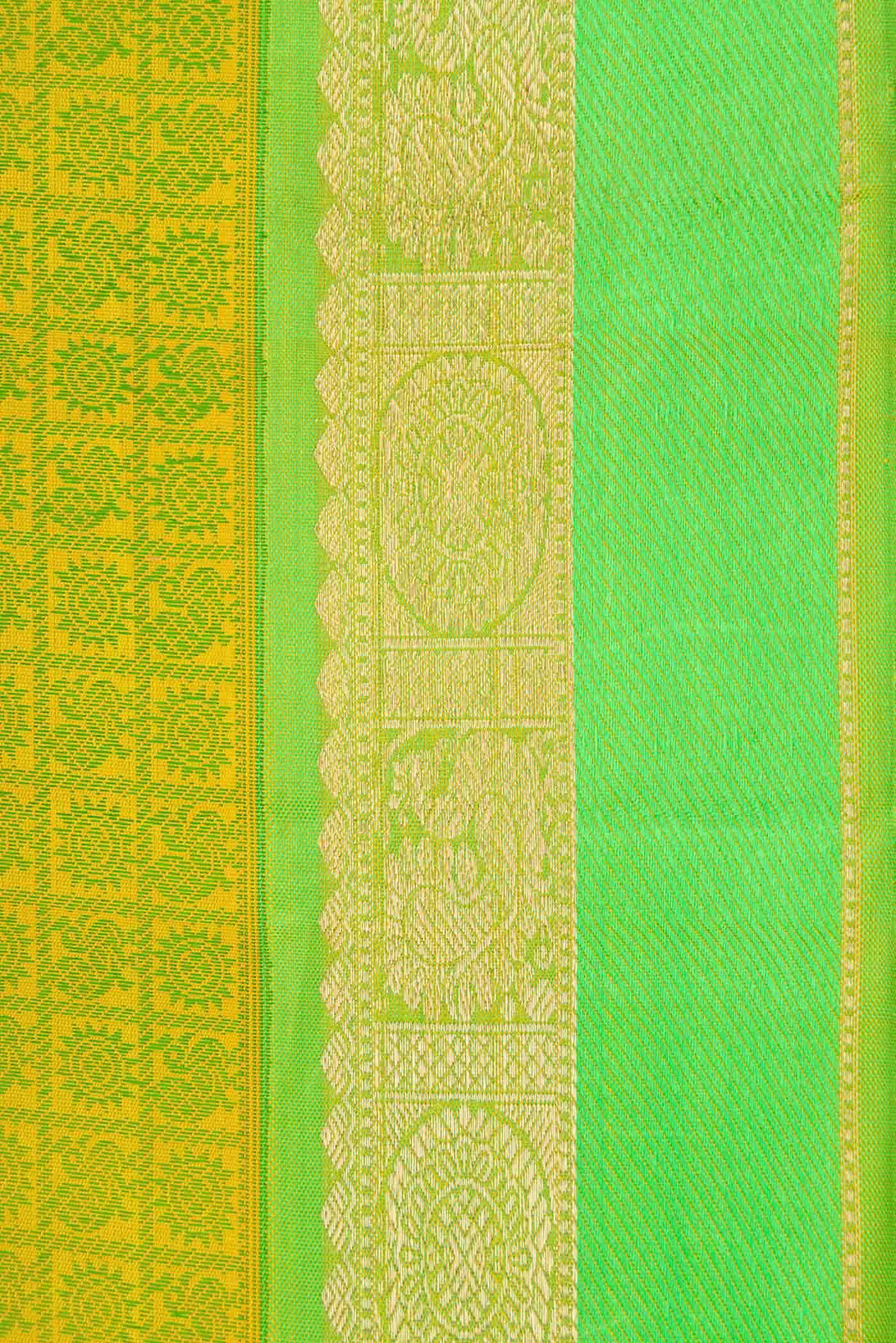 Pure Silk Pure Zari Parrot Green Dual Tone Kanchipuram Saree
