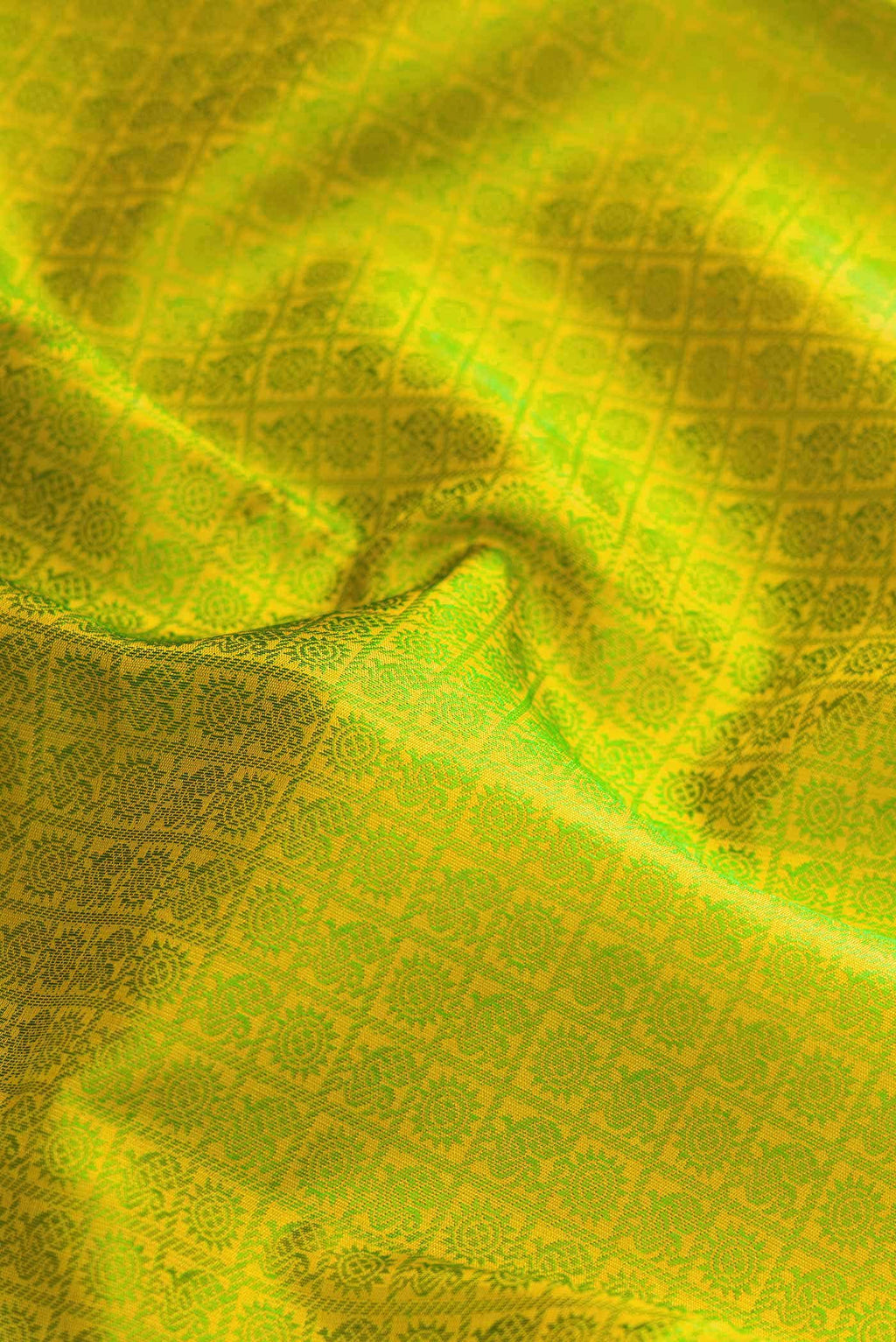 Pure Silk Pure Zari Parrot Green Dual Tone Kanchipuram Saree