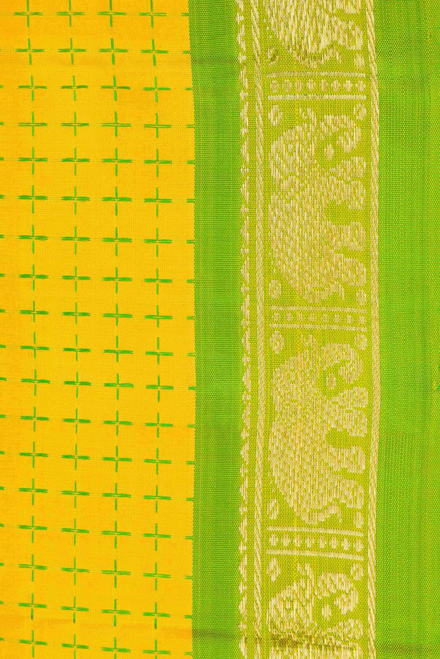 Pure Silk Pure Zari Yellow Dual Tone Kanchipuram Saree