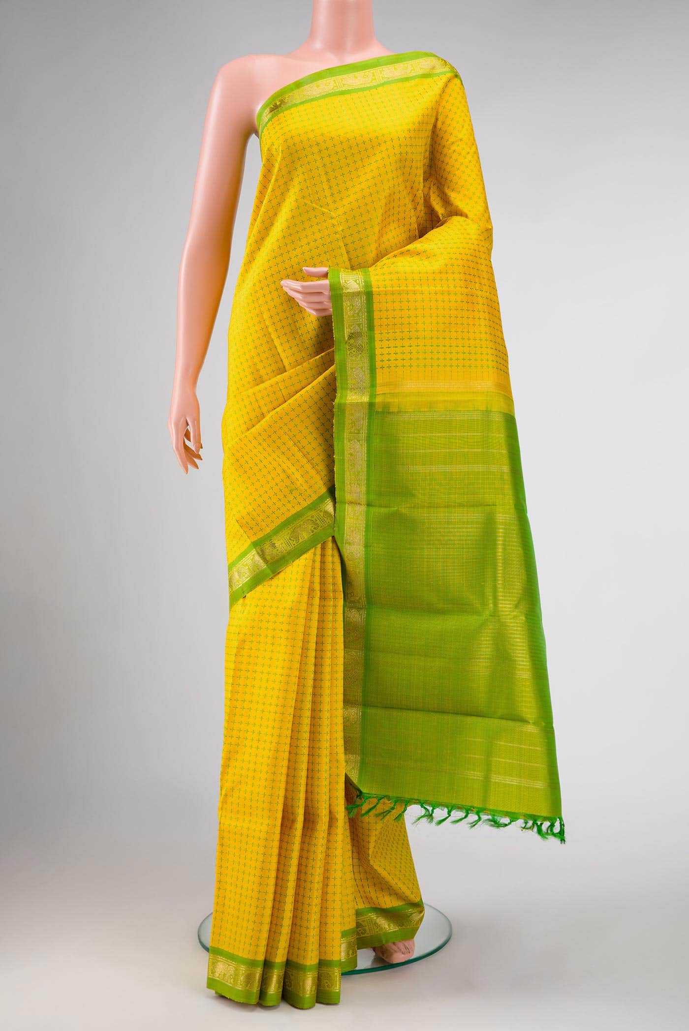 Pure Silk Pure Zari Yellow Dual Tone Kanchipuram Saree