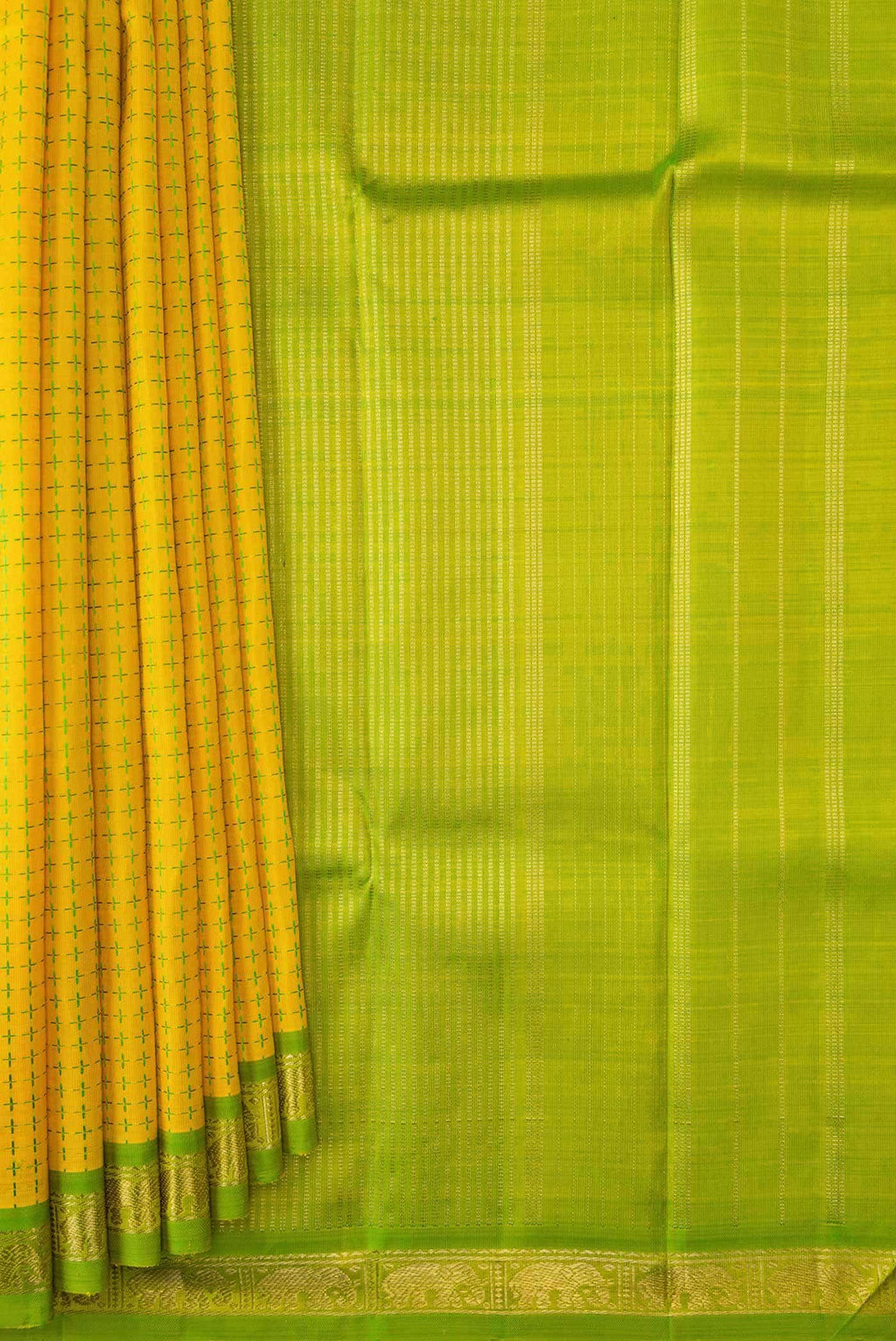 Pure Silk Pure Zari Yellow Dual Tone Kanchipuram Saree