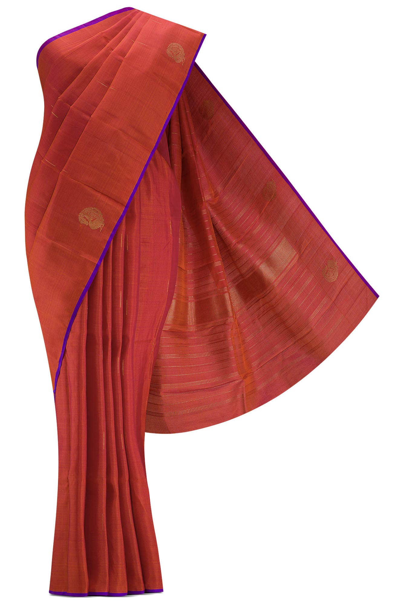 Pure Silk Pure Zari Orange Dual Tone Kanchipuram Saree
