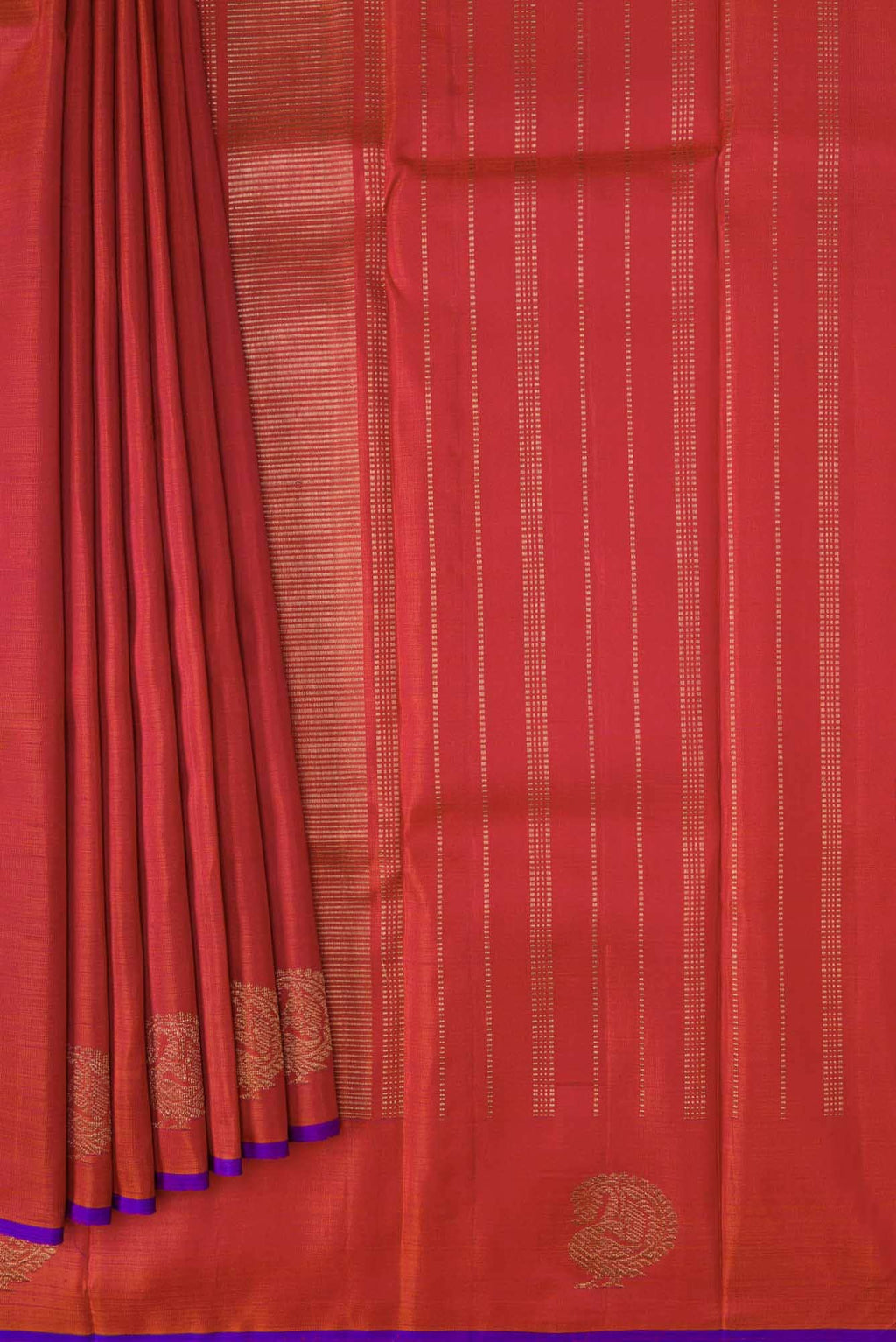 Pure Silk Pure Zari Orange Dual Tone Kanchipuram Saree