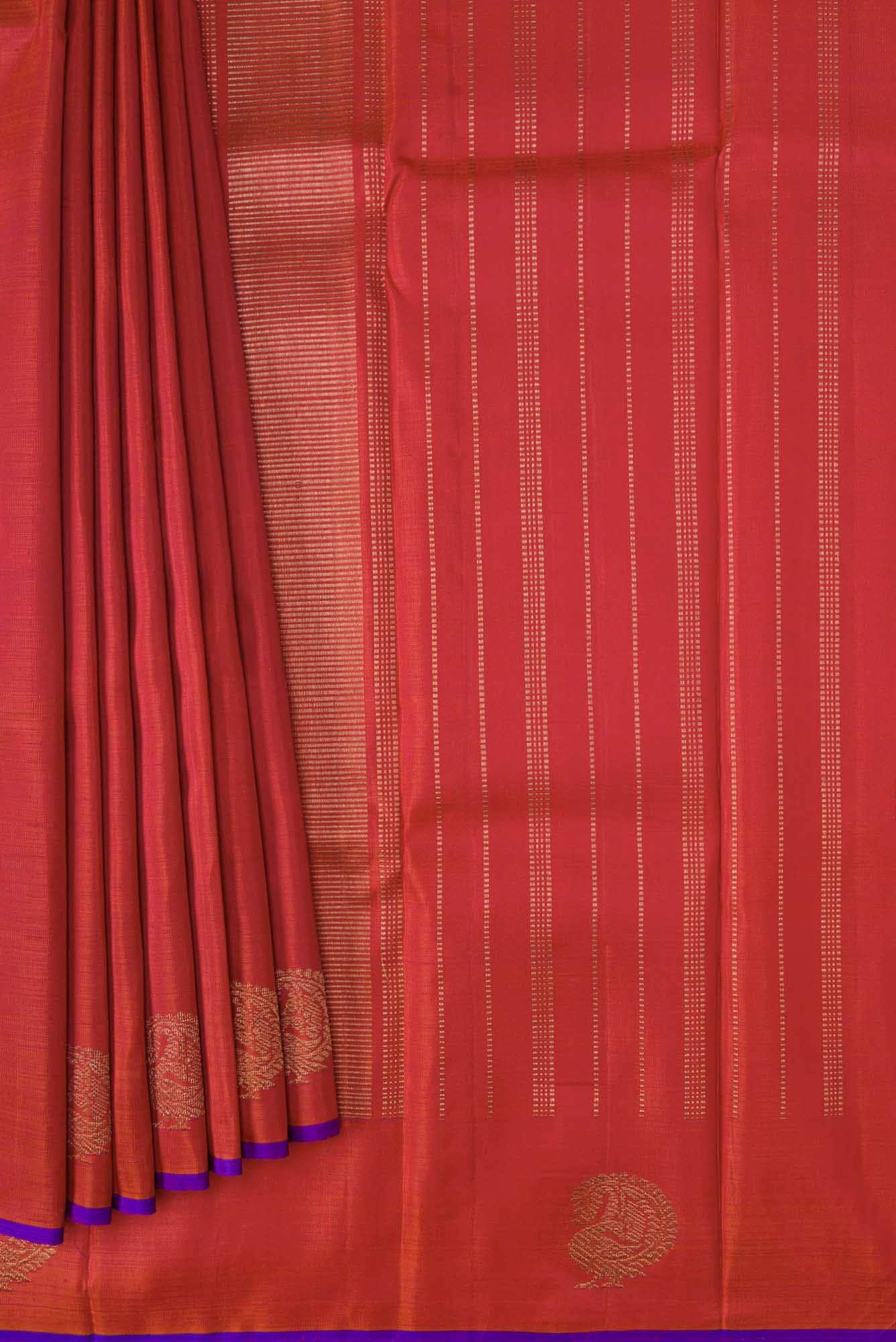 Pure Silk Pure Zari Orange Dual Tone Kanchipuram Saree