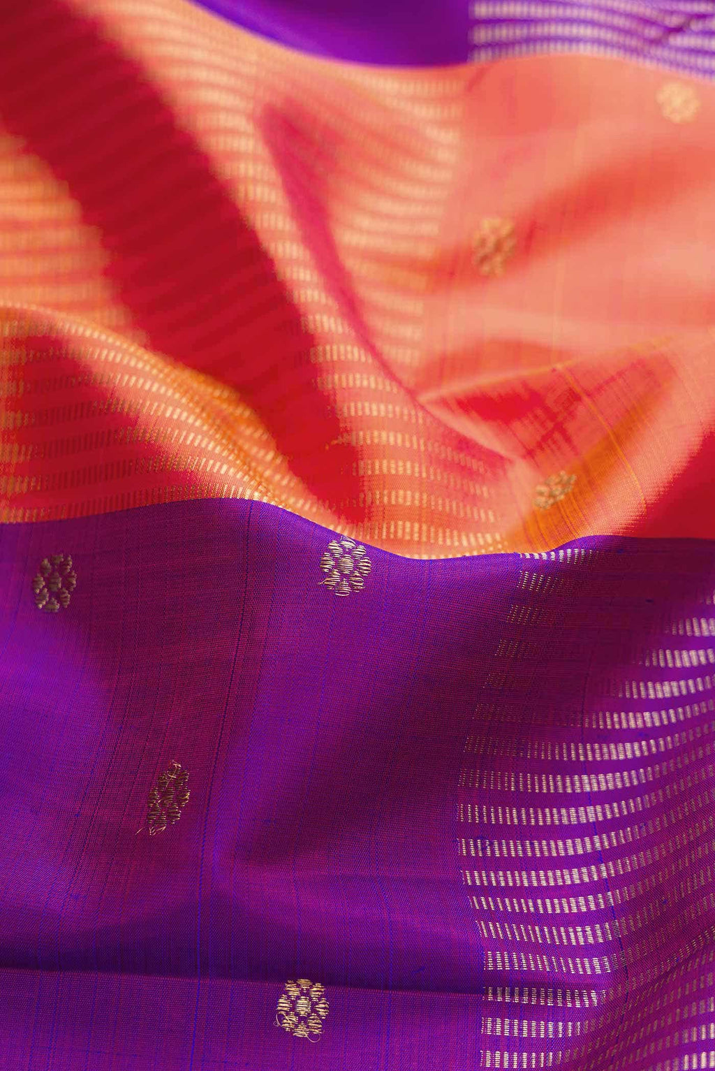 Orange and Puple Dual Tone Kanchipuram Silk Saree