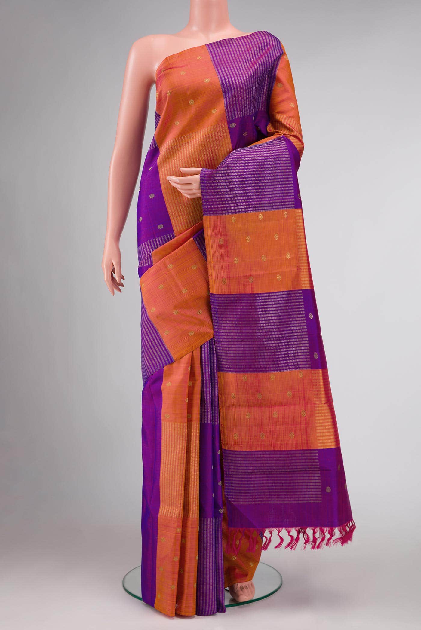Orange and Puple Dual Tone Kanchipuram Silk Saree