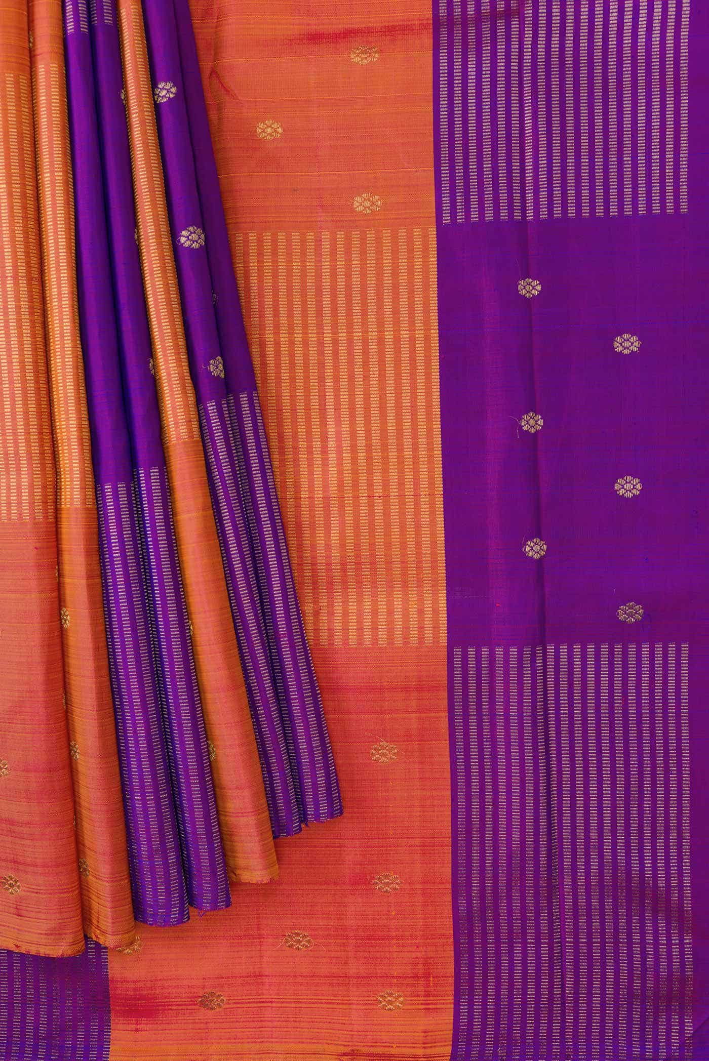 Orange and Puple Dual Tone Kanchipuram Silk Saree