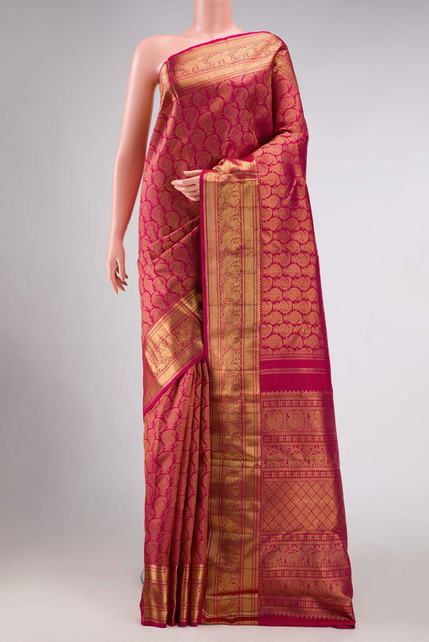 Pure Silk Pure Zari Dark Pink Dual Tone Kanchipuram Saree