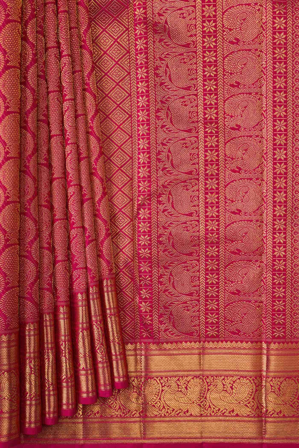 Pure Silk Pure Zari Dark Pink Dual Tone Kanchipuram Saree