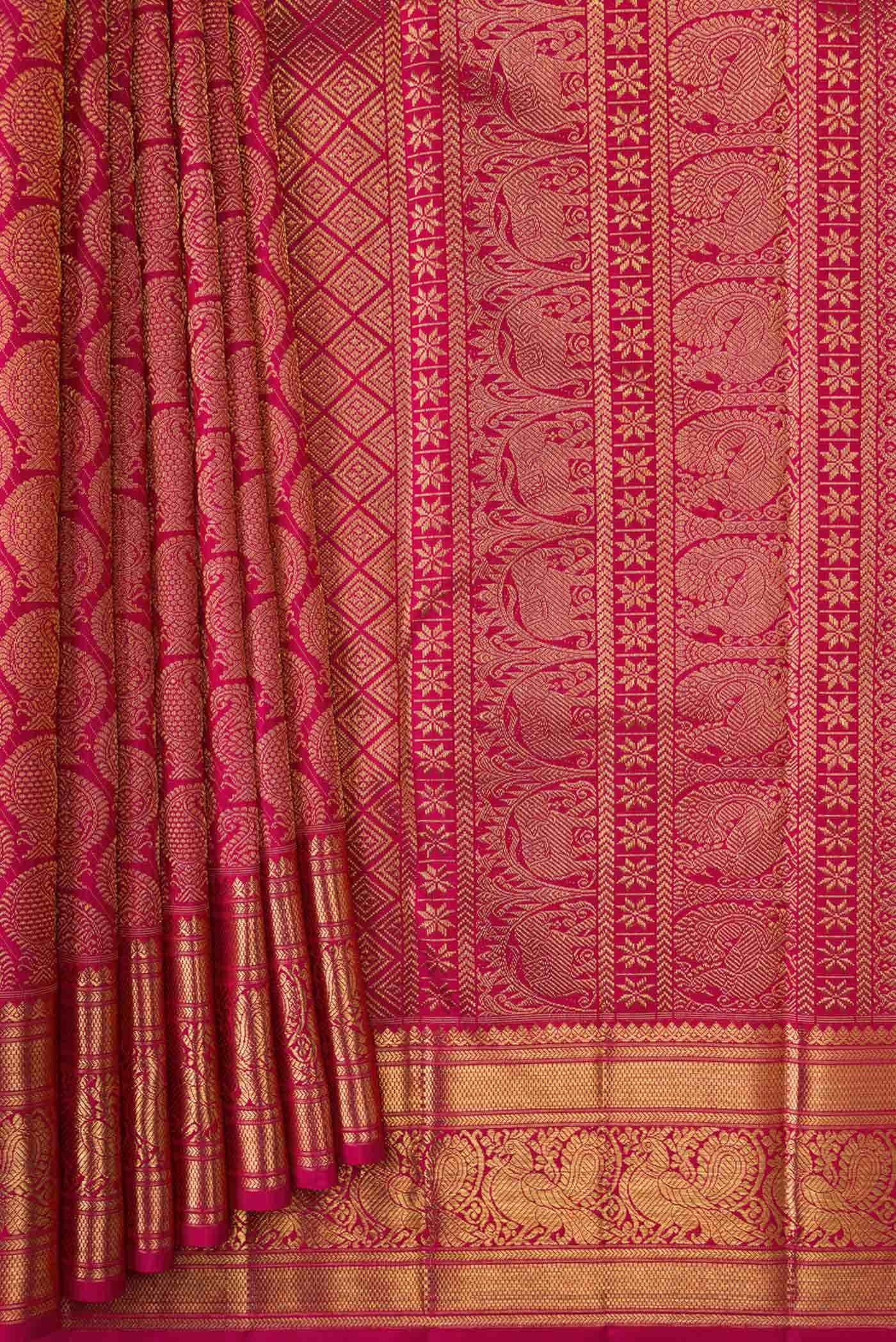 Pure Silk Pure Zari Dark Pink Dual Tone Kanchipuram Saree