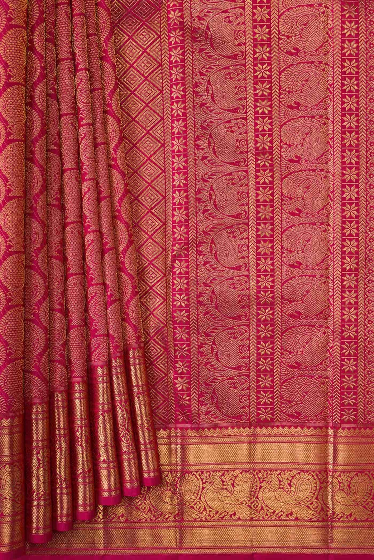 Pure Silk Pure Zari Dark Pink Dual Tone Kanchipuram Saree