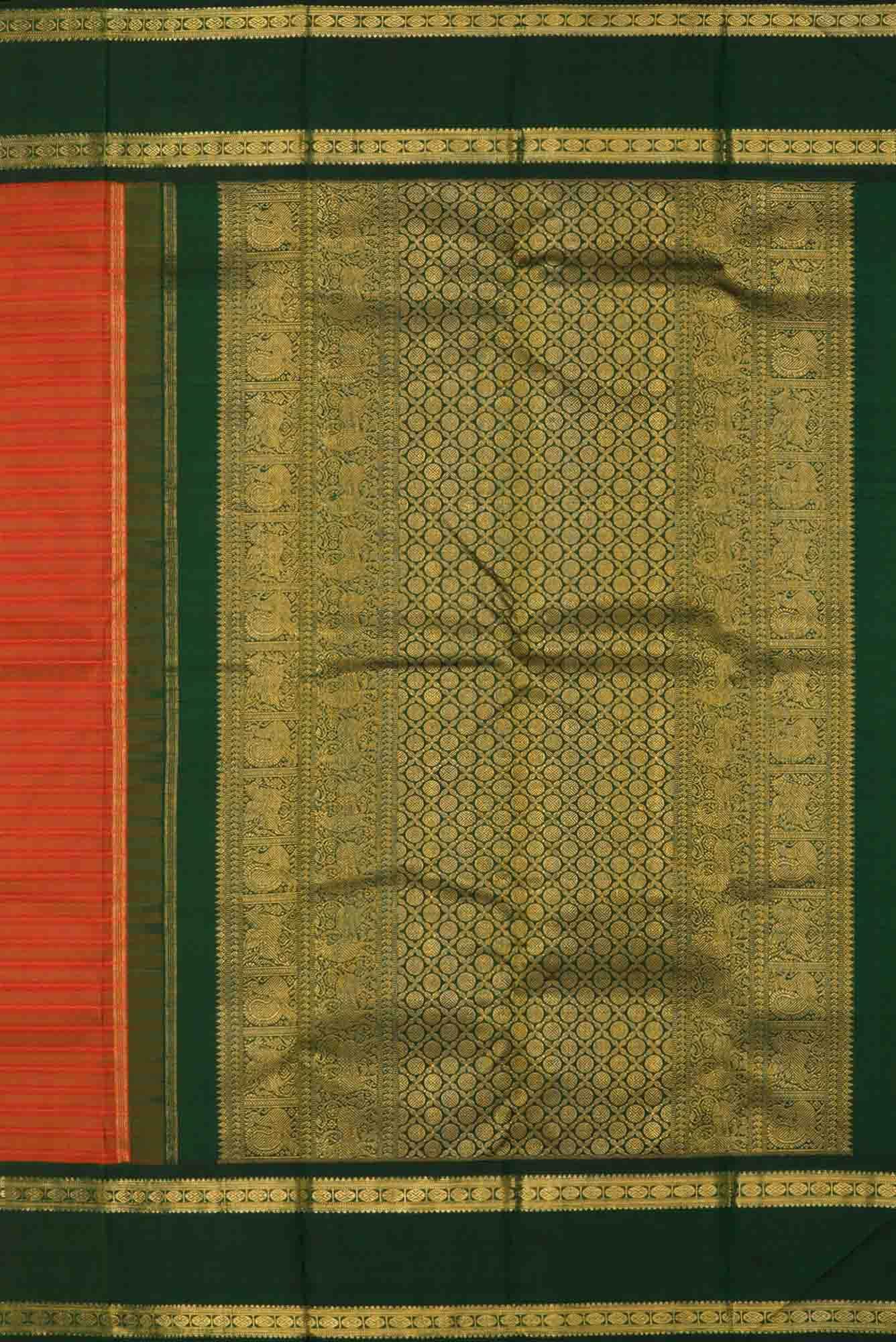Pure Silk Pure Zari Orange Dual Tone Kanchipuram Saree