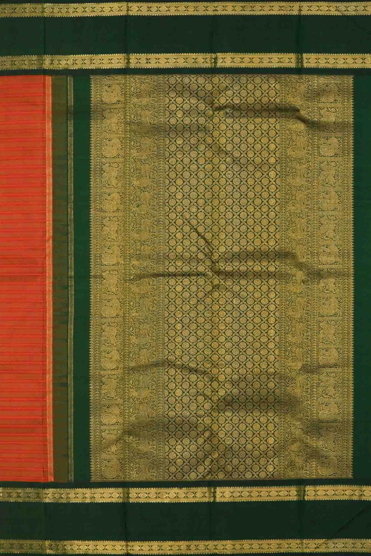 Pure Silk Pure Zari Orange Dual Tone Kanchipuram Saree